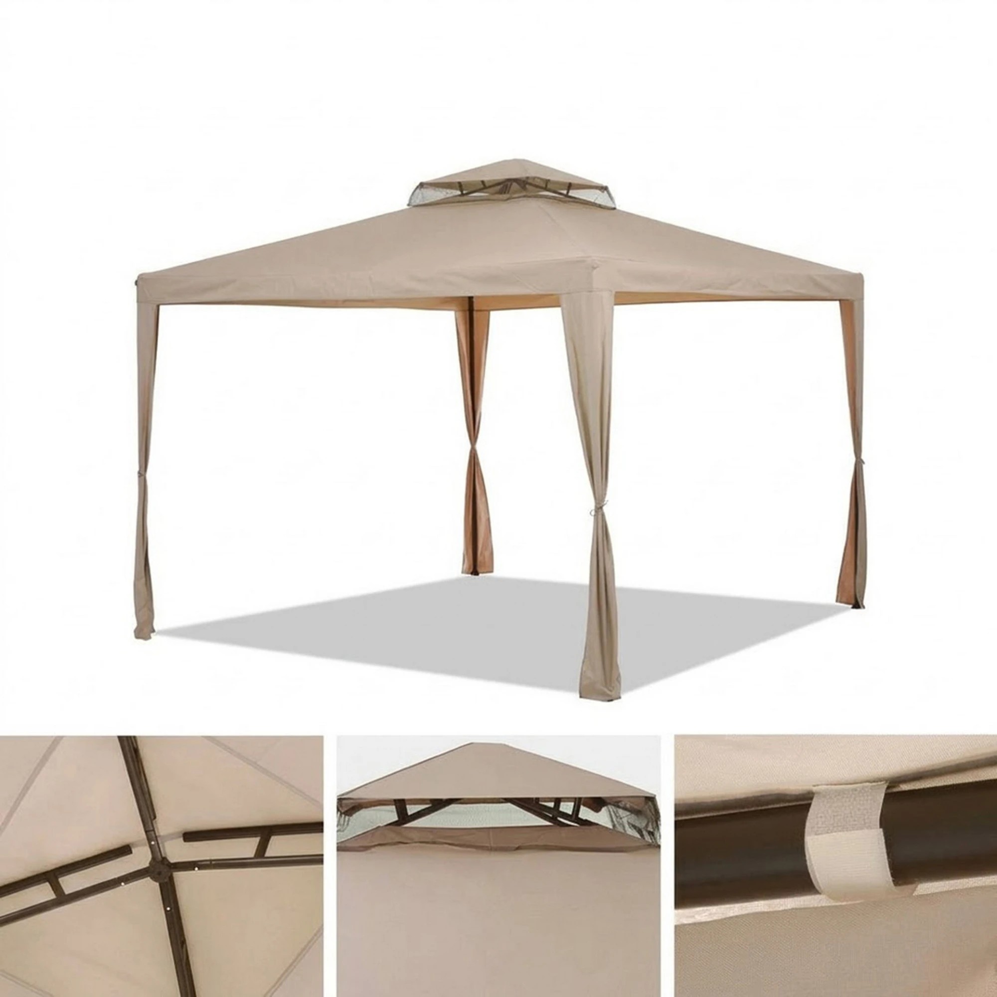 7 Instahut Gazebo Marquee 3m Outdoor Event Tent Camping Party Mesh Wall Canopy Brown - Brown, 7 of 7
