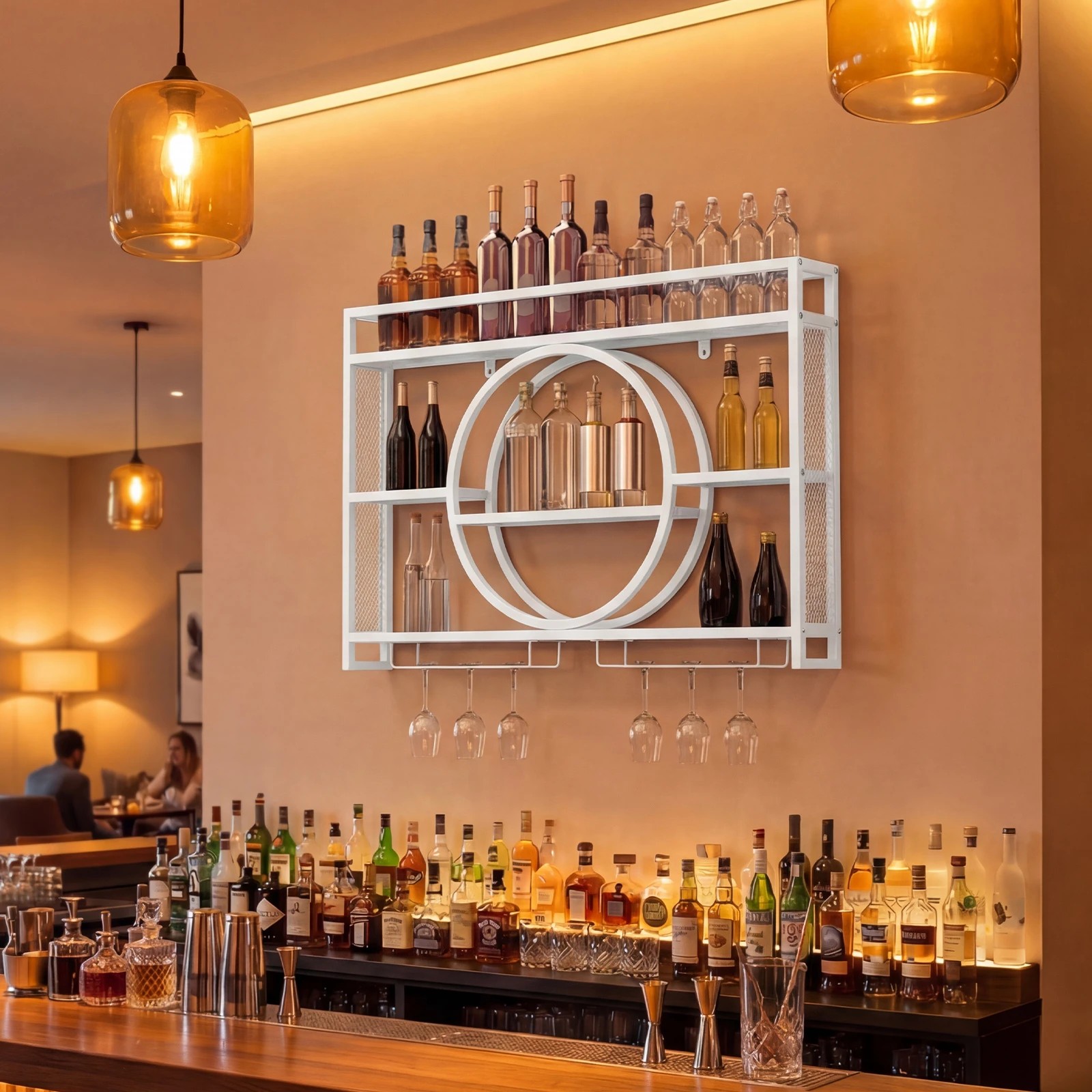2 Costway Wall Mount Wine Rack Glass Bottle Holder Bar Shelf 80kg - White, 2 of 2