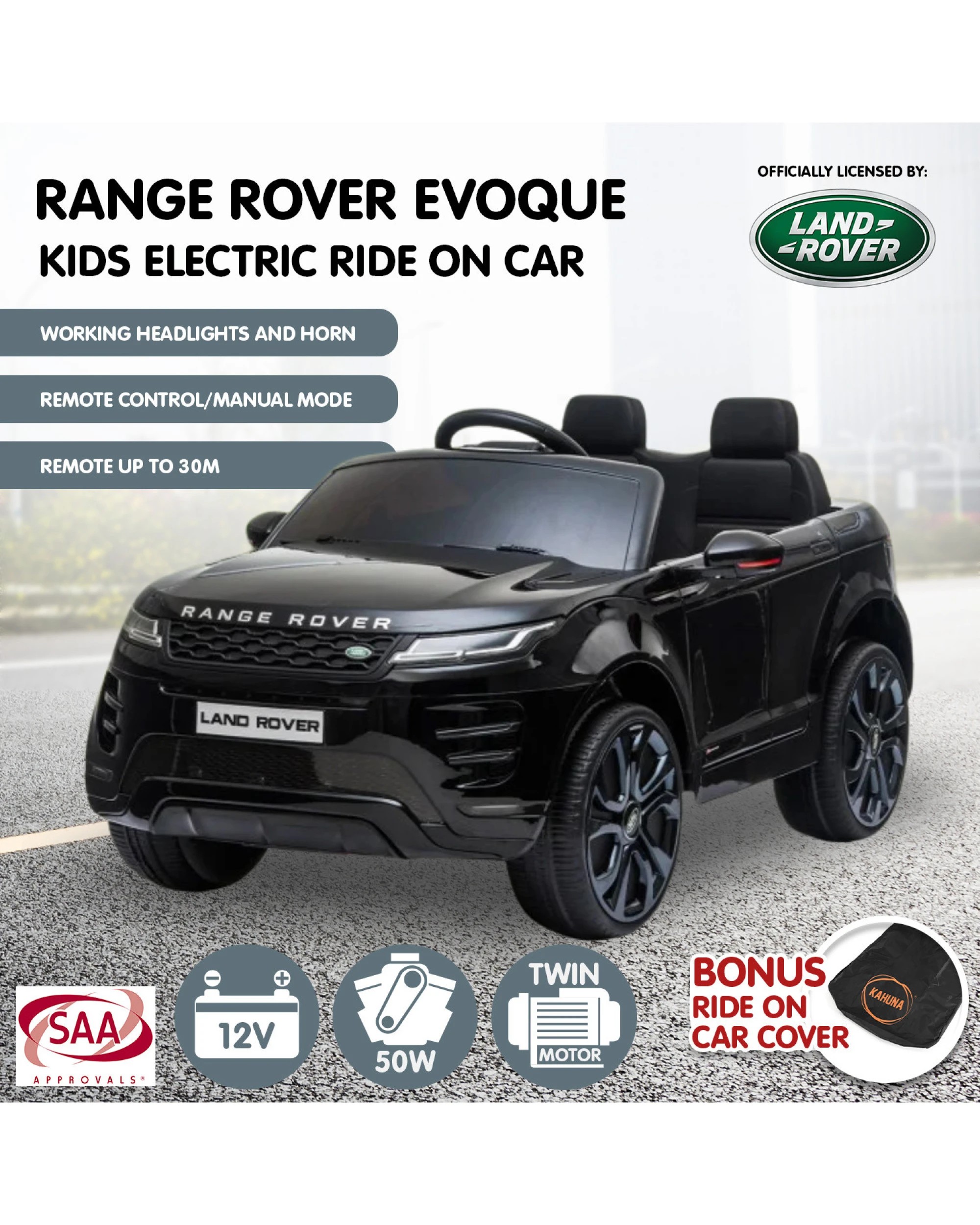 8 Kahuna Land Rover Licensed Kids Electric Ride On Car Remote Control - Black, 8 of 10