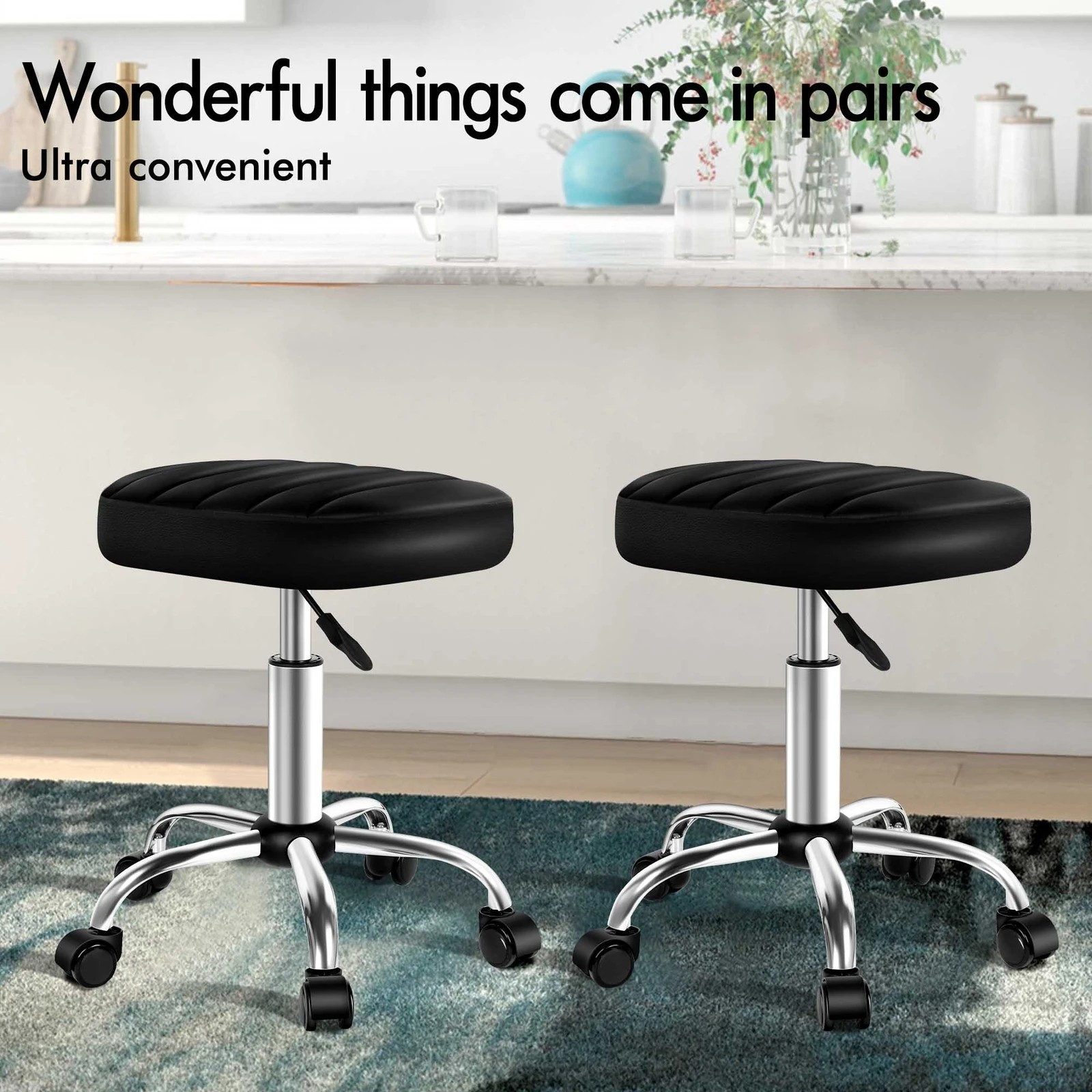 3 Alfordson Salon Stool Square Swivel Barber Hair Dress Chair Lina - Black, 3 of 9
