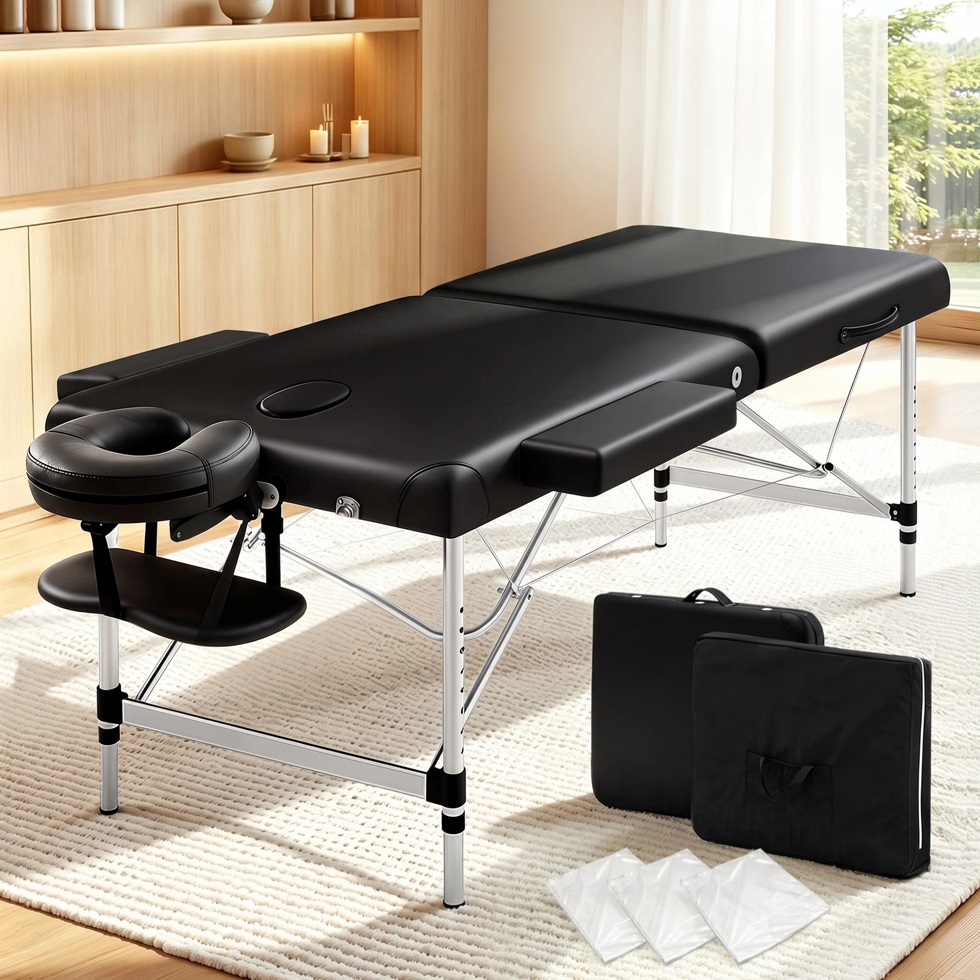 10 Zenses Massage Table 55cm Portable 2 Fold Aluminium Beauty Bed - Black, 10 of 10