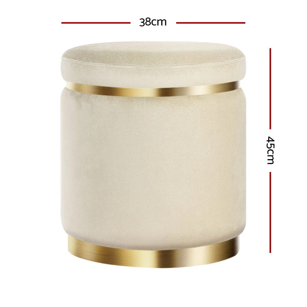 2 Artiss Ottoman Foot Stool Round Velvet Cream - Beige, 2 of 5