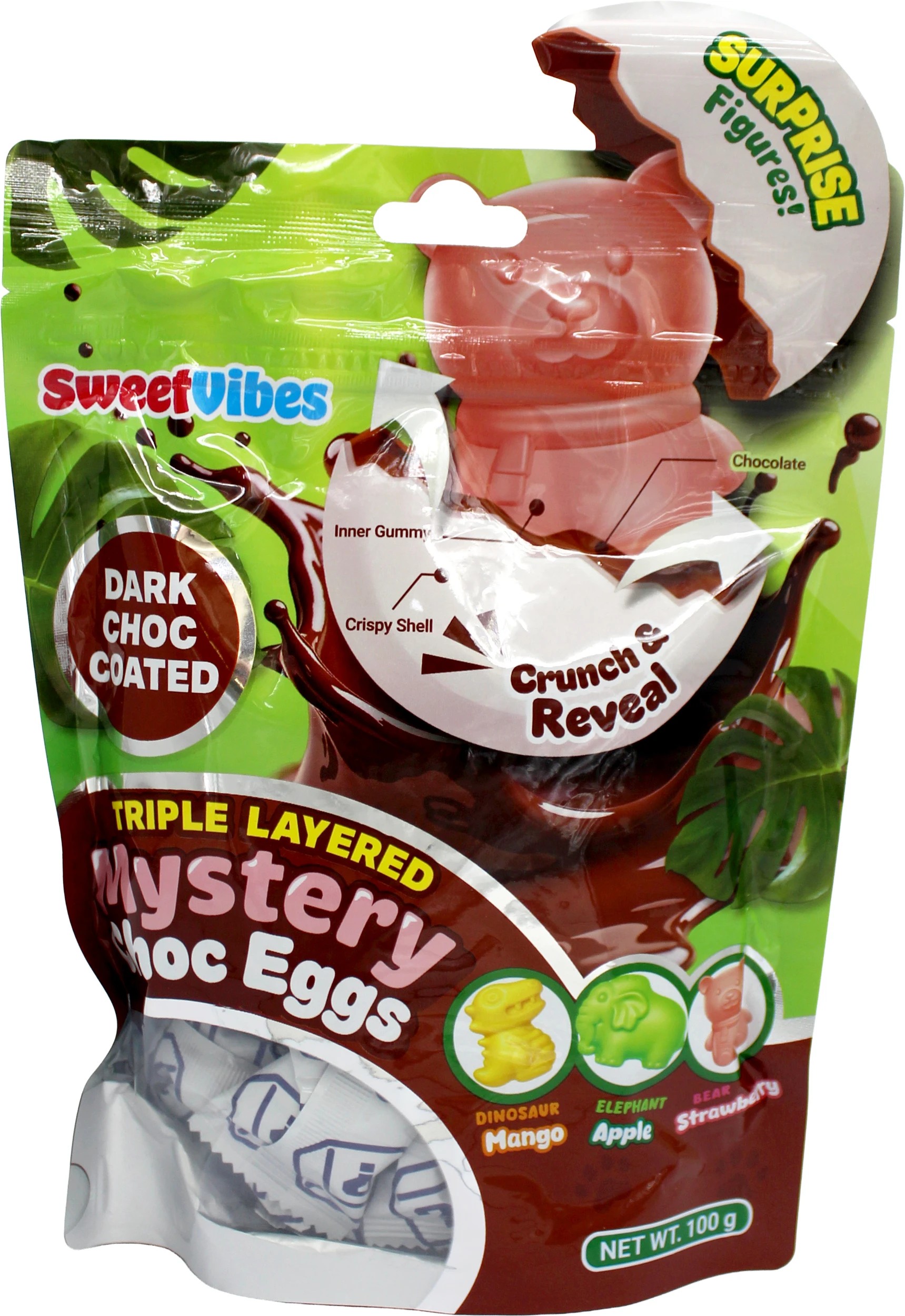 1 Sweet Vibes Triple Layered Mystery Choc Eggs - Choc Fruit 100g, 1 of 2