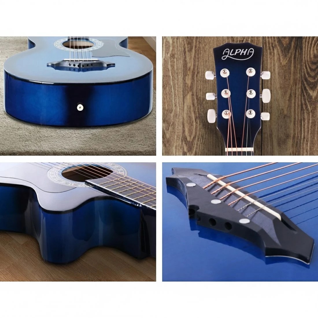 5 Alpha 38 Inch Acoustic Guitar Wooden Body Steel String w/ Stand - Multi, 5 of 7