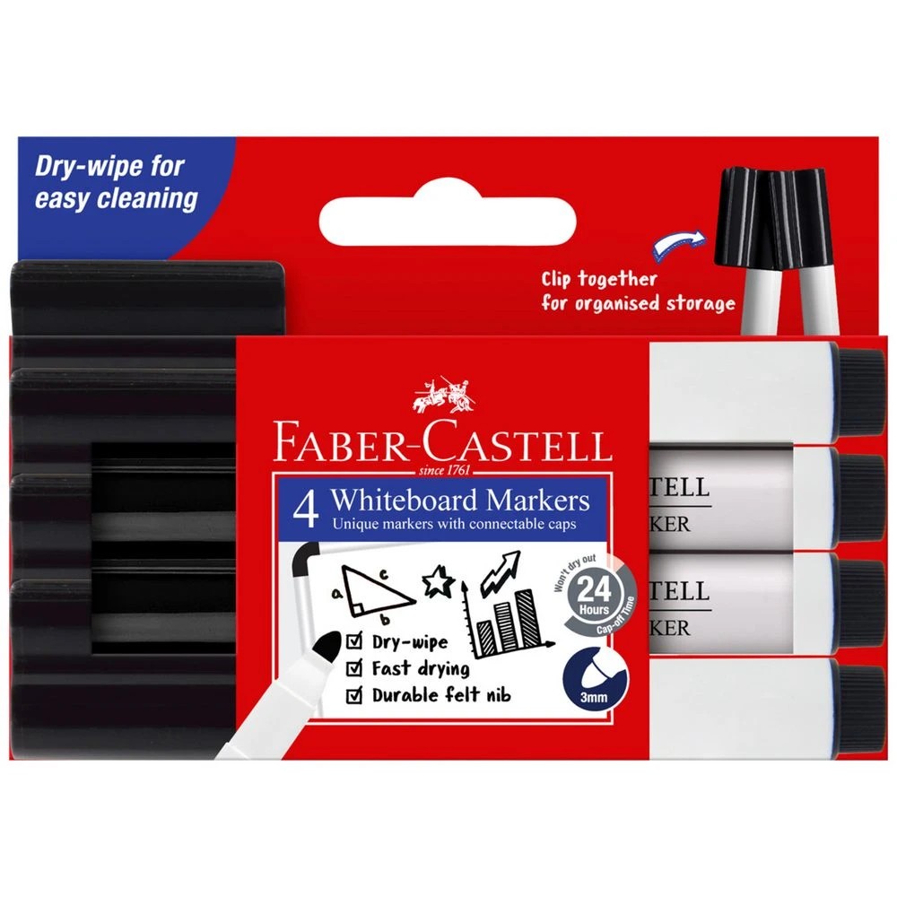 1 Faber-Castell Connector Pen Whiteboard Markers Black 4 Pack, 1 of 3