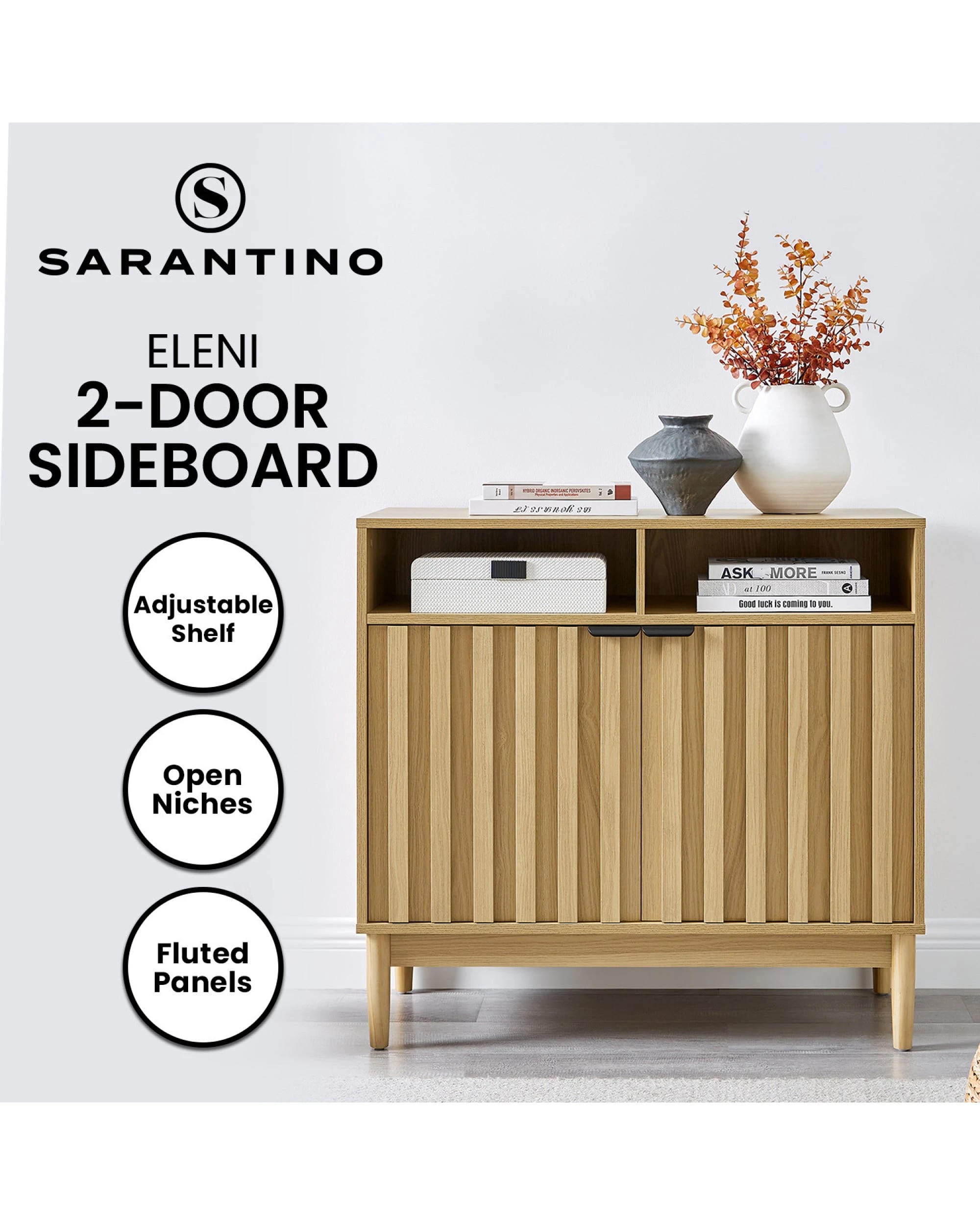 5 Sarantino Eleni 2-Door Sideboard Buffet Hallway Cabinet Storage Console Cupboard - Natural, 5 of 5