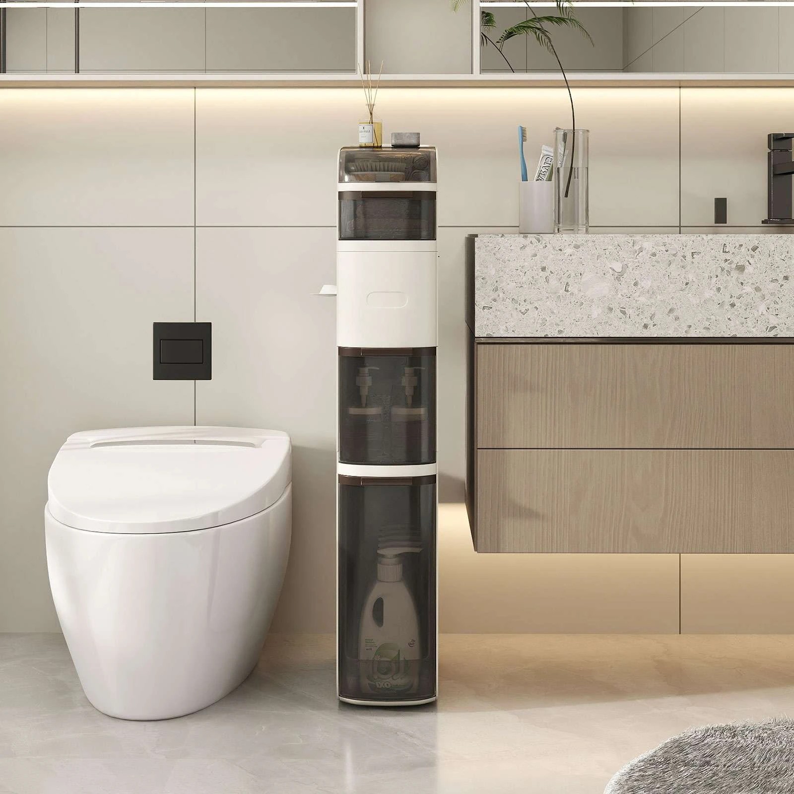 2 Costway 5-Tier Narrow Bathroom Storage Cabinet Toilet Paper Organizer, 2 of 5