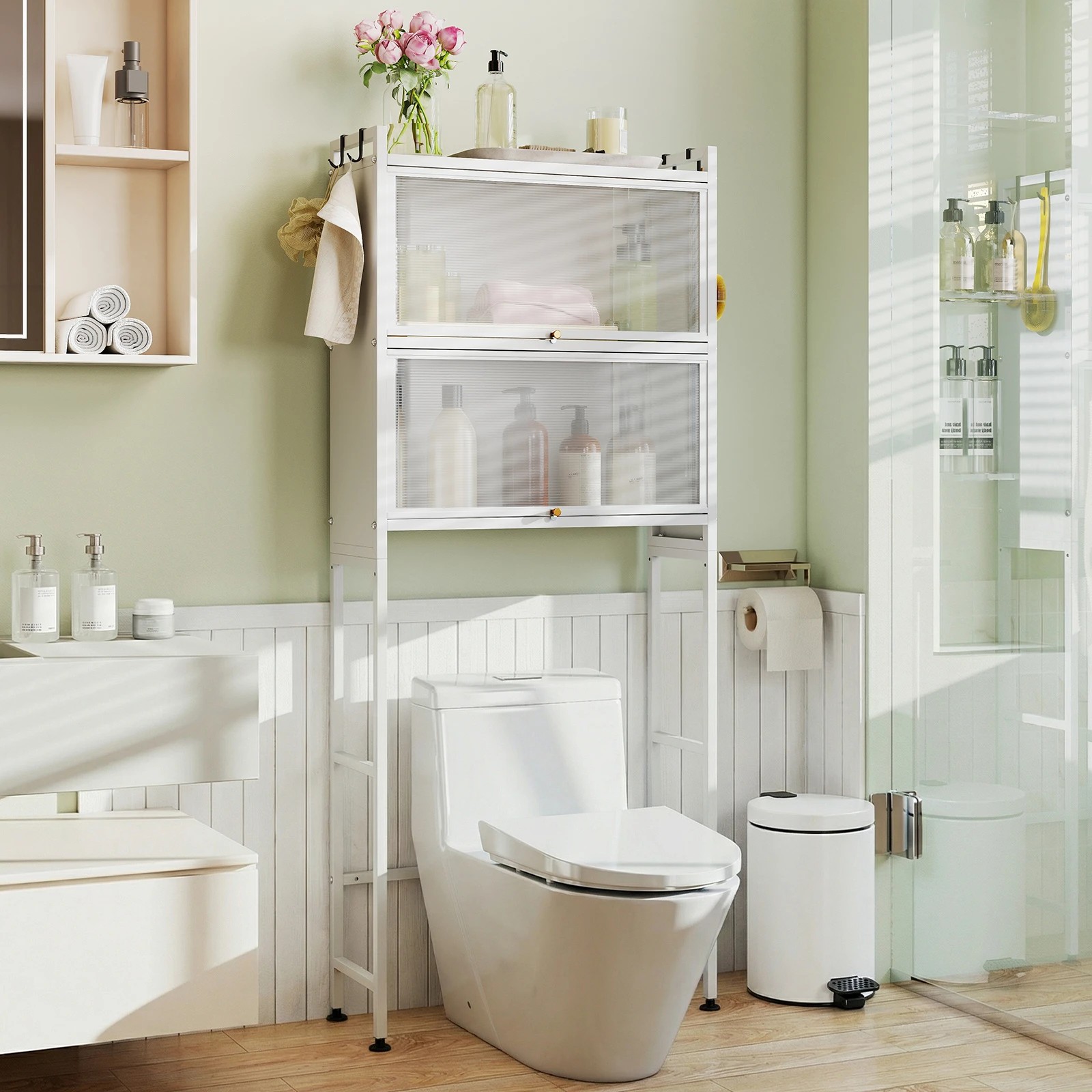 4 Costway Over Toilet Cabinet Flip-up Bathroom Storage Organizer Space-saving Laundry, 4 of 4