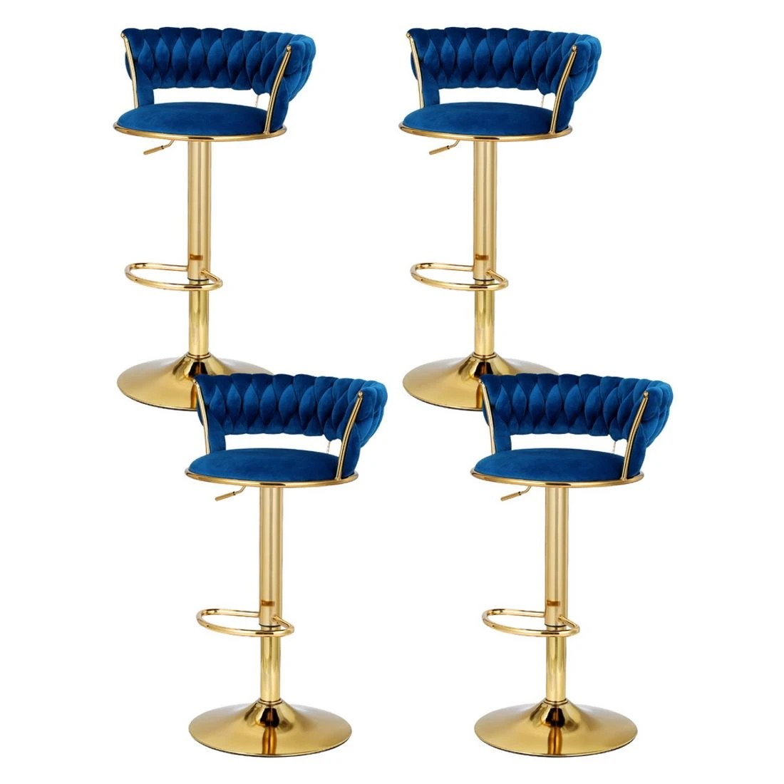 1 Artiss 4x Bar Stools Gas Lift Velvet Woven Backrest
 - blue, 1 of 5