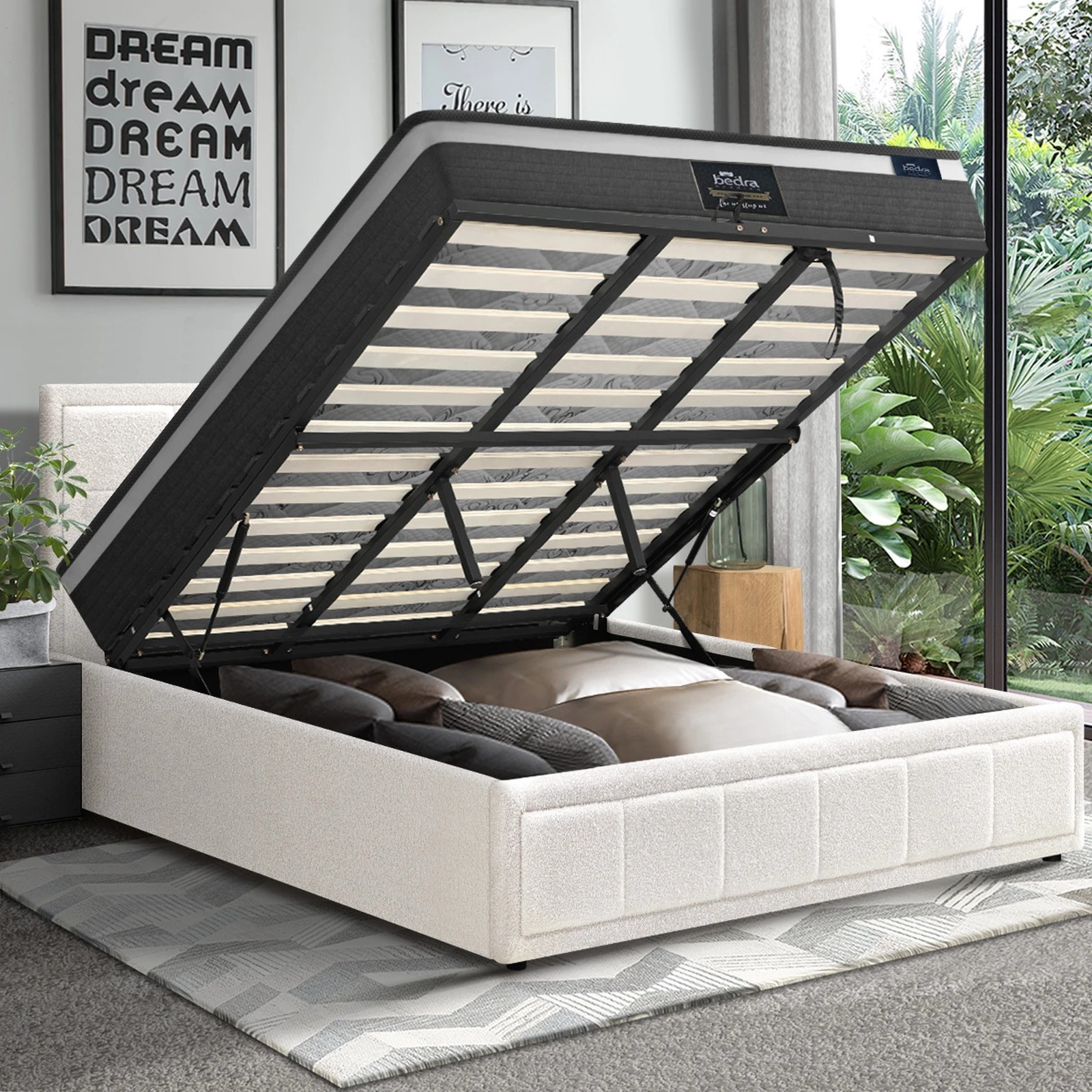 5 Oikiture Bed Frame King Size Gas Lift Storage With Mattress Set BOSS - White, 5 of 8