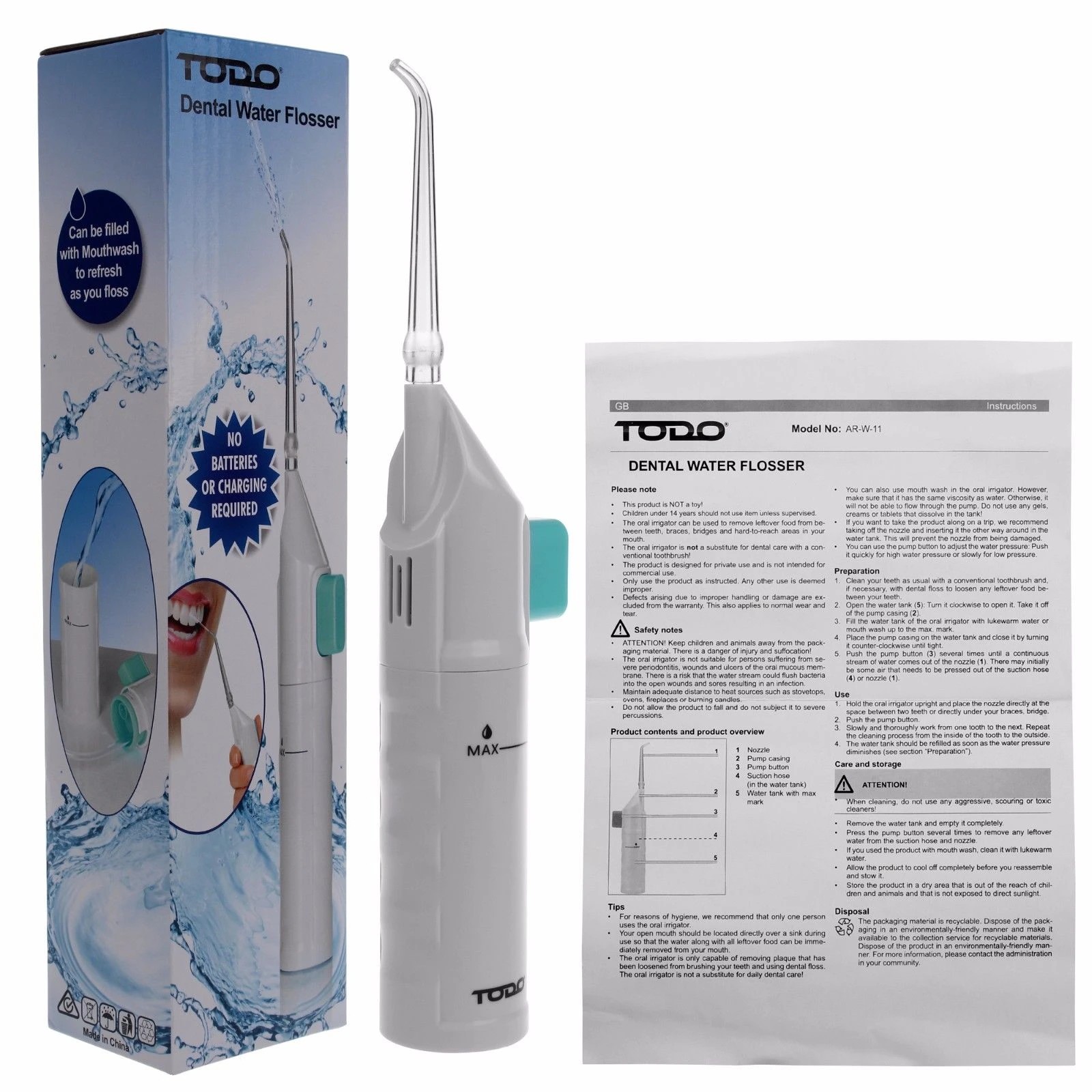 8 TODO Water Dental Jet Pick Flosser 30 Psi Oral Irrigator Teeth Cleaner Braces, 8 of 8