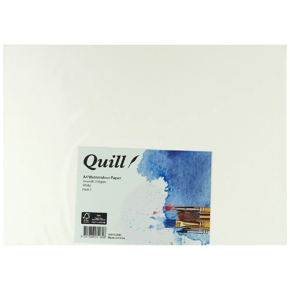 1 Quill A4 Smooth Watercolour Sheets 5 Pack, 1 of 2