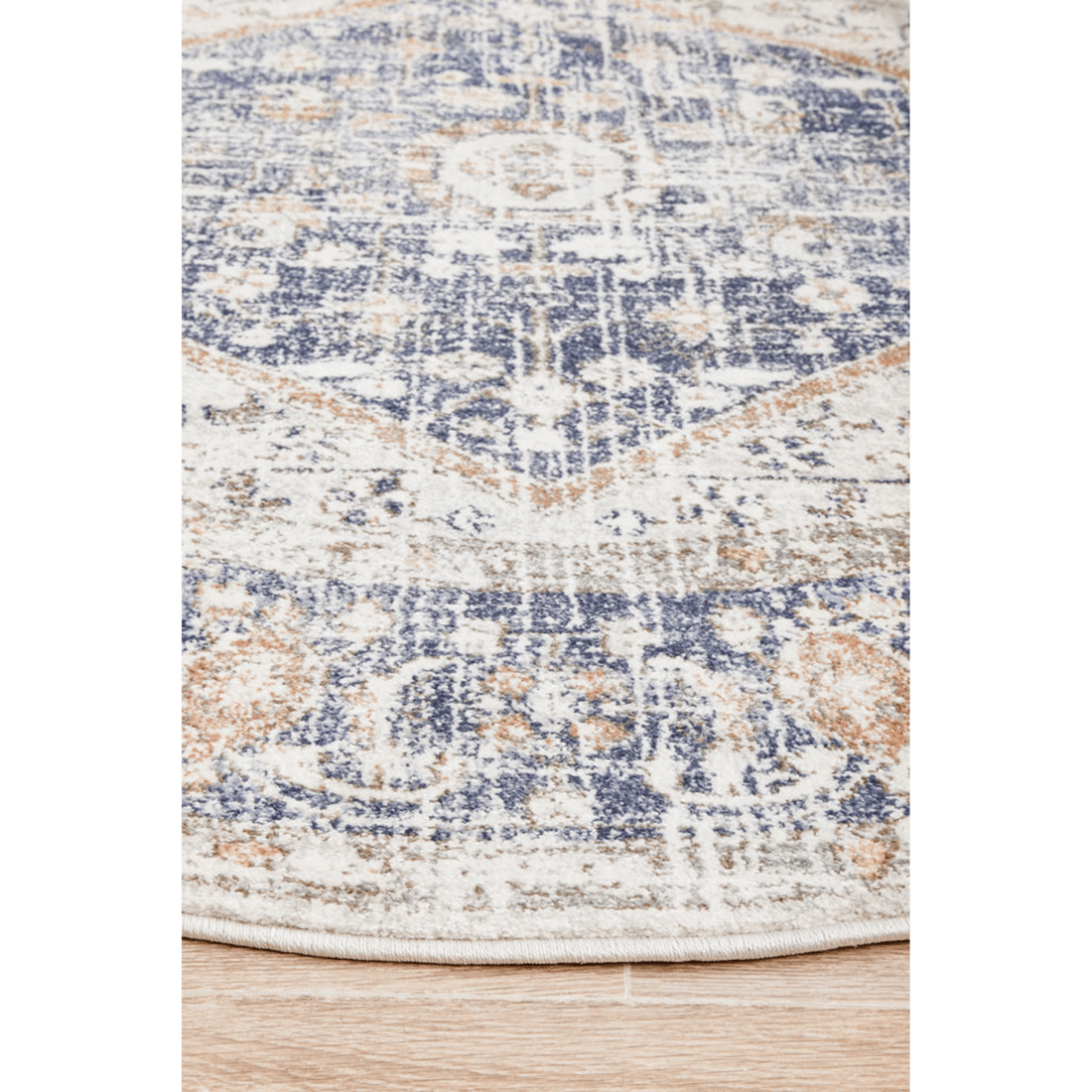 5 RUG CULTURE Mayfair Lorissa Round Rug, Ocean Blue &amp; Peach, 10 mm Polypropylene, Power Loomed, Made in Turkey - Blue, 5 of 9