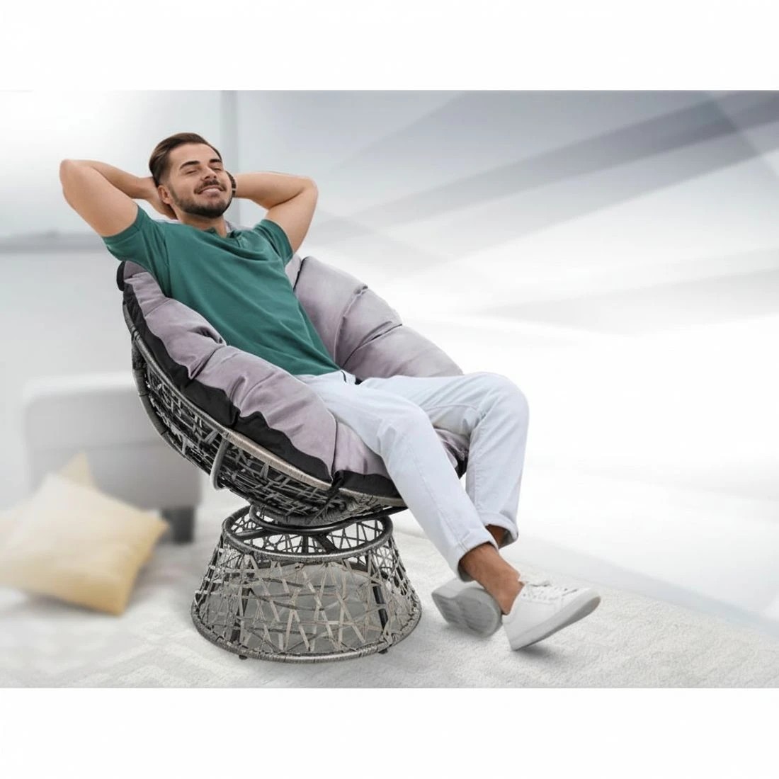 3 Gardeon Outdoor Lounge Setting Papasan Chair Wicker Table Garden Furniture - Grey, 3 of 6
