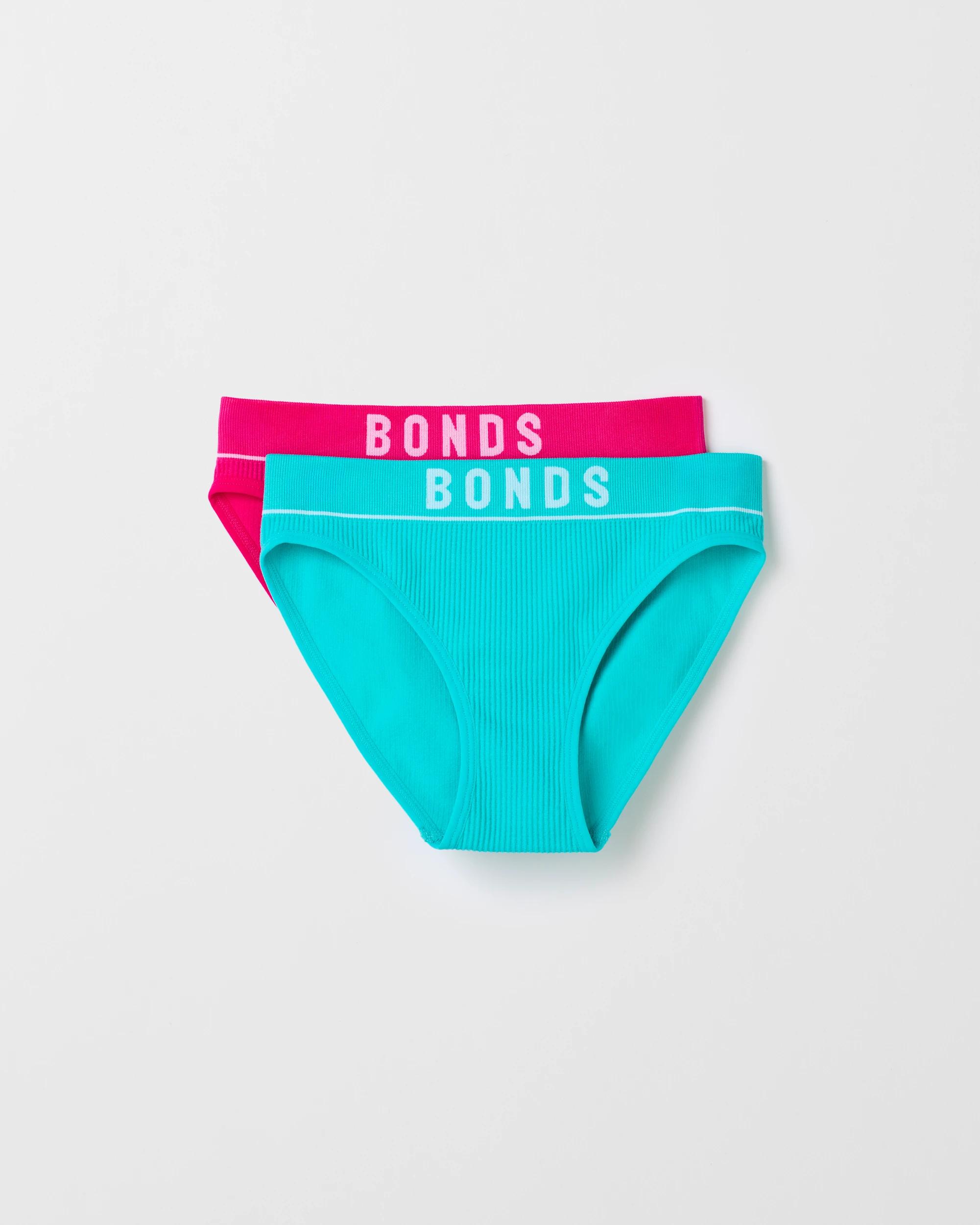 1 Older Girls Retro Rib Bikini Briefs 2 Pack - Bonds MINT/HOT PINK, 1 of 2