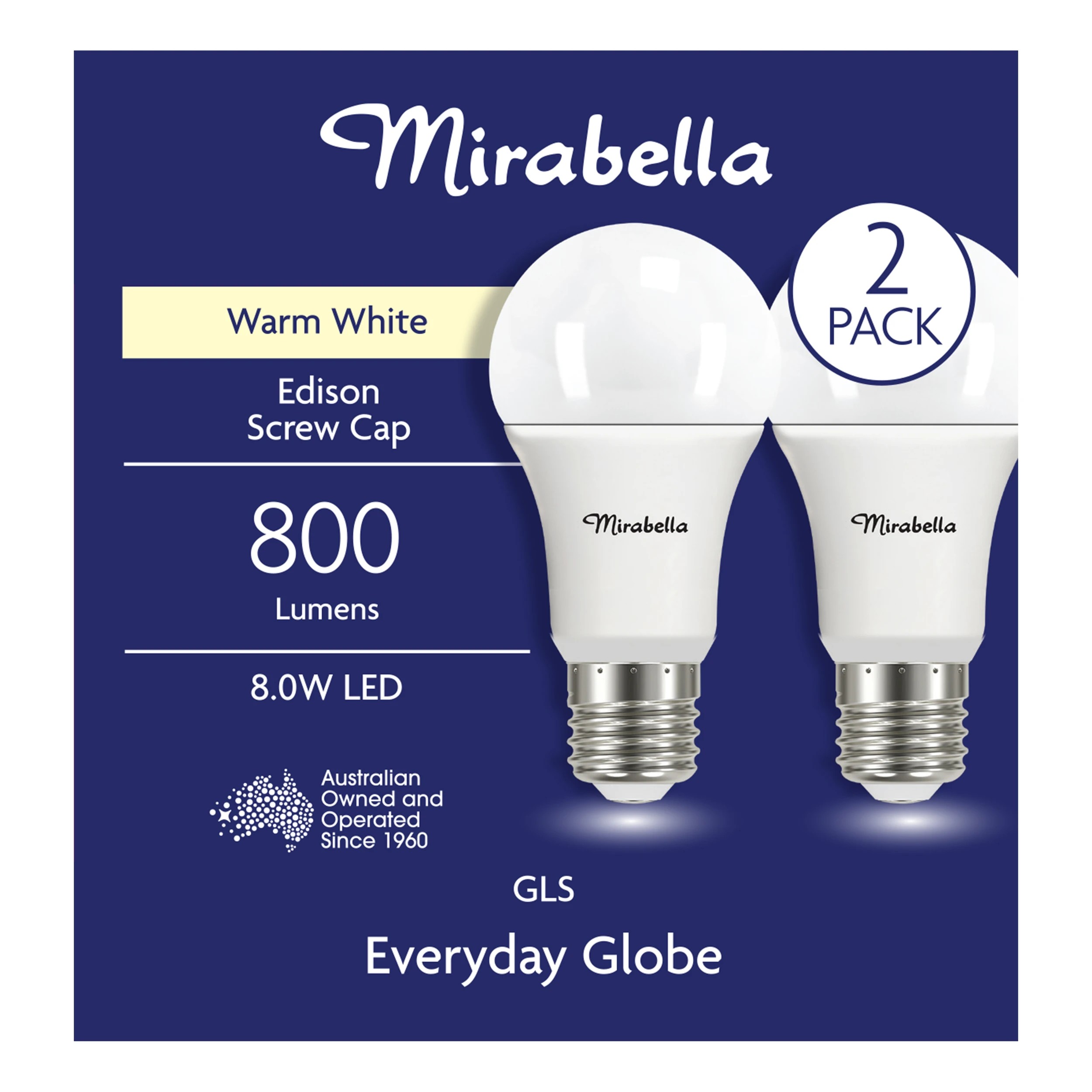 1 2 Pack I004005 Mirabella LED GLS ES 8W 800 Lumen - Warm White, 1 of 6