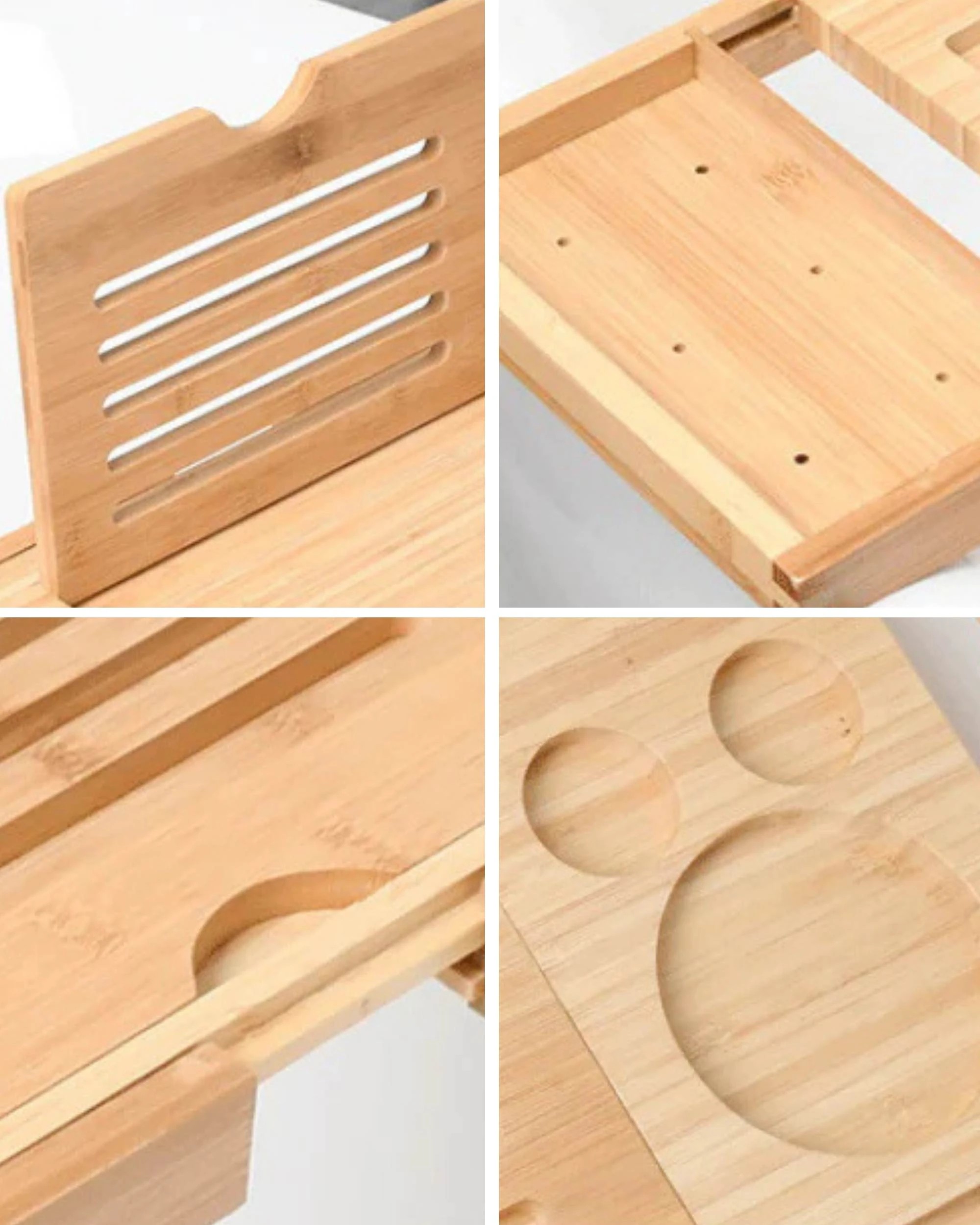 2 Orku Bamboo Bath Tray Caddy Adjustable - Spa Book Wine + Accessories Holder, 2 of 4