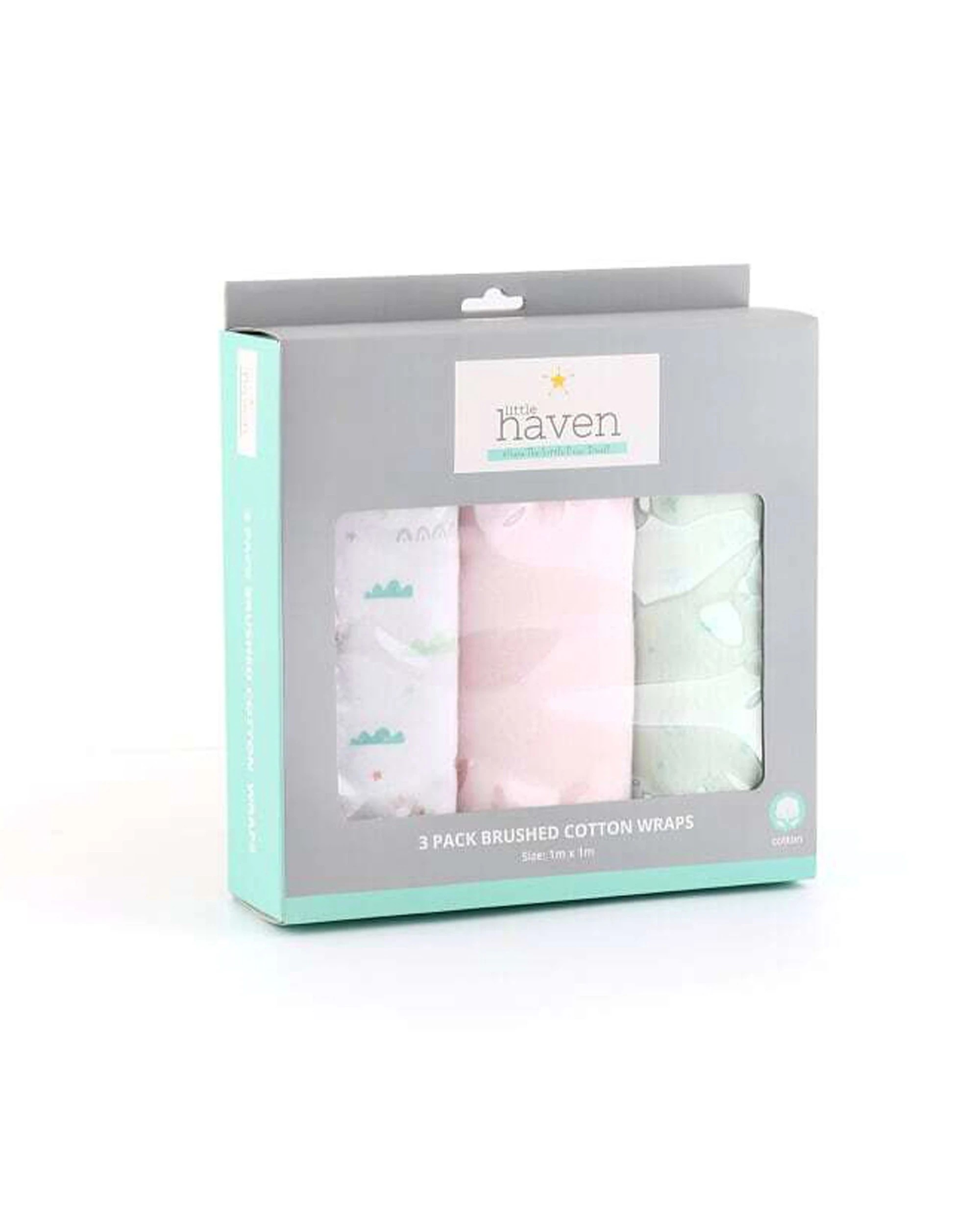 1 Little Haven Brushed Cotton Wraps 3 Pack Baby Swaddle Nursery Bedding Set - Multi, 1 of 4