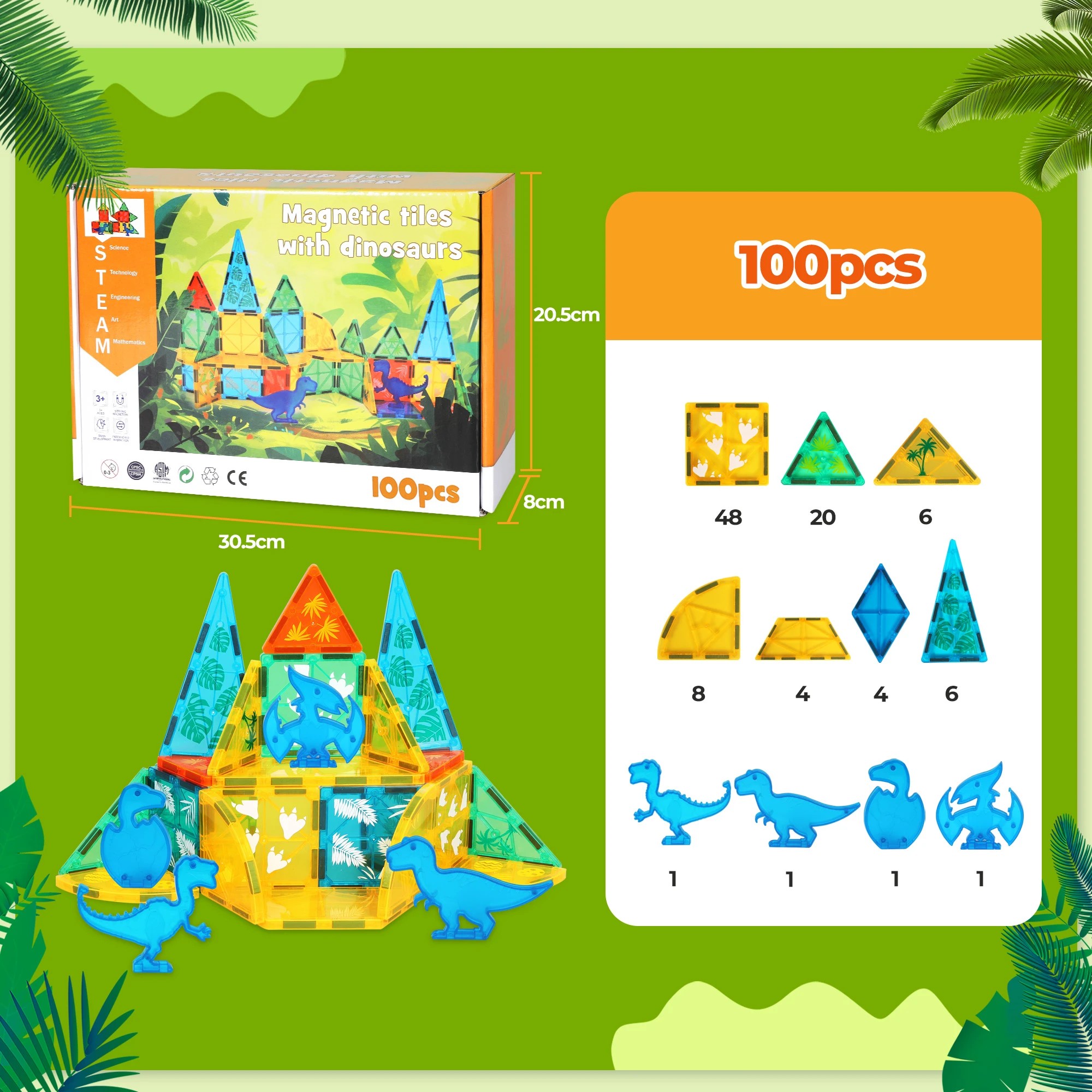 3 Bopeep Magnetic Tiles Blocks 100 Piece, 3 of 7