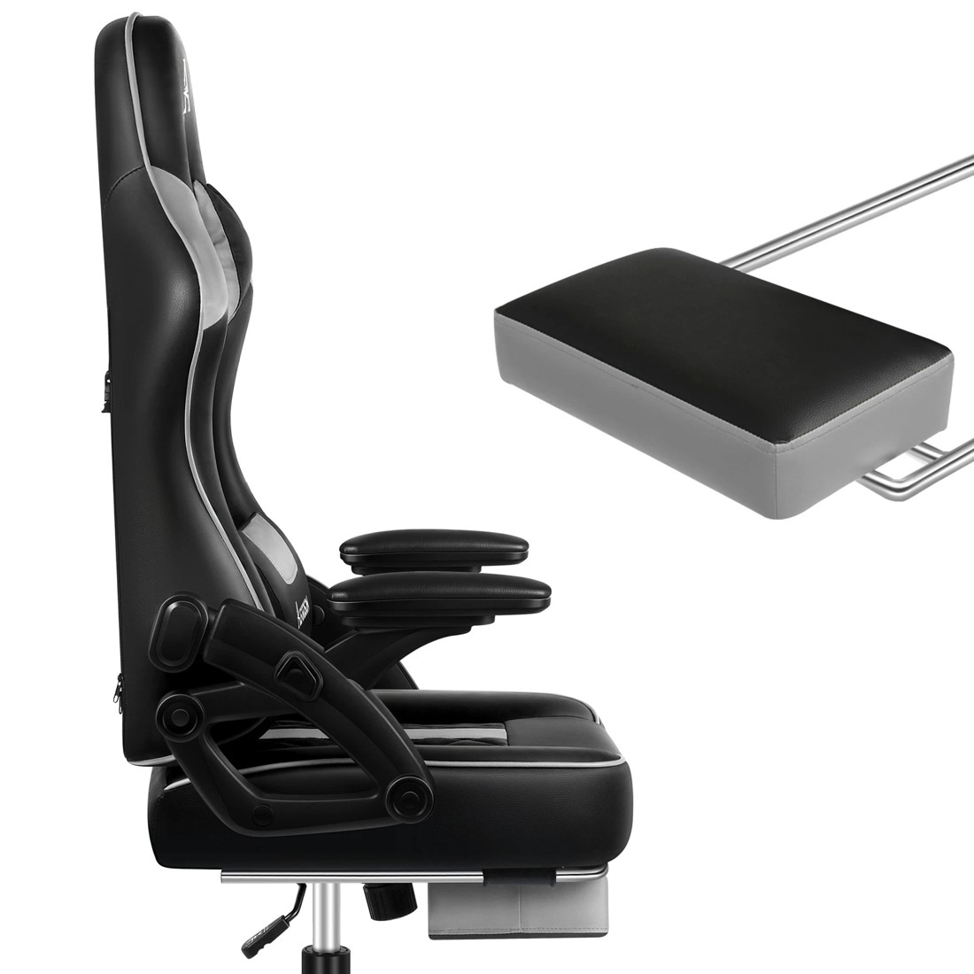 4 Alfordson Gaming Office Chair Massage Computer Footrest Leather - Grey, 4 of 10