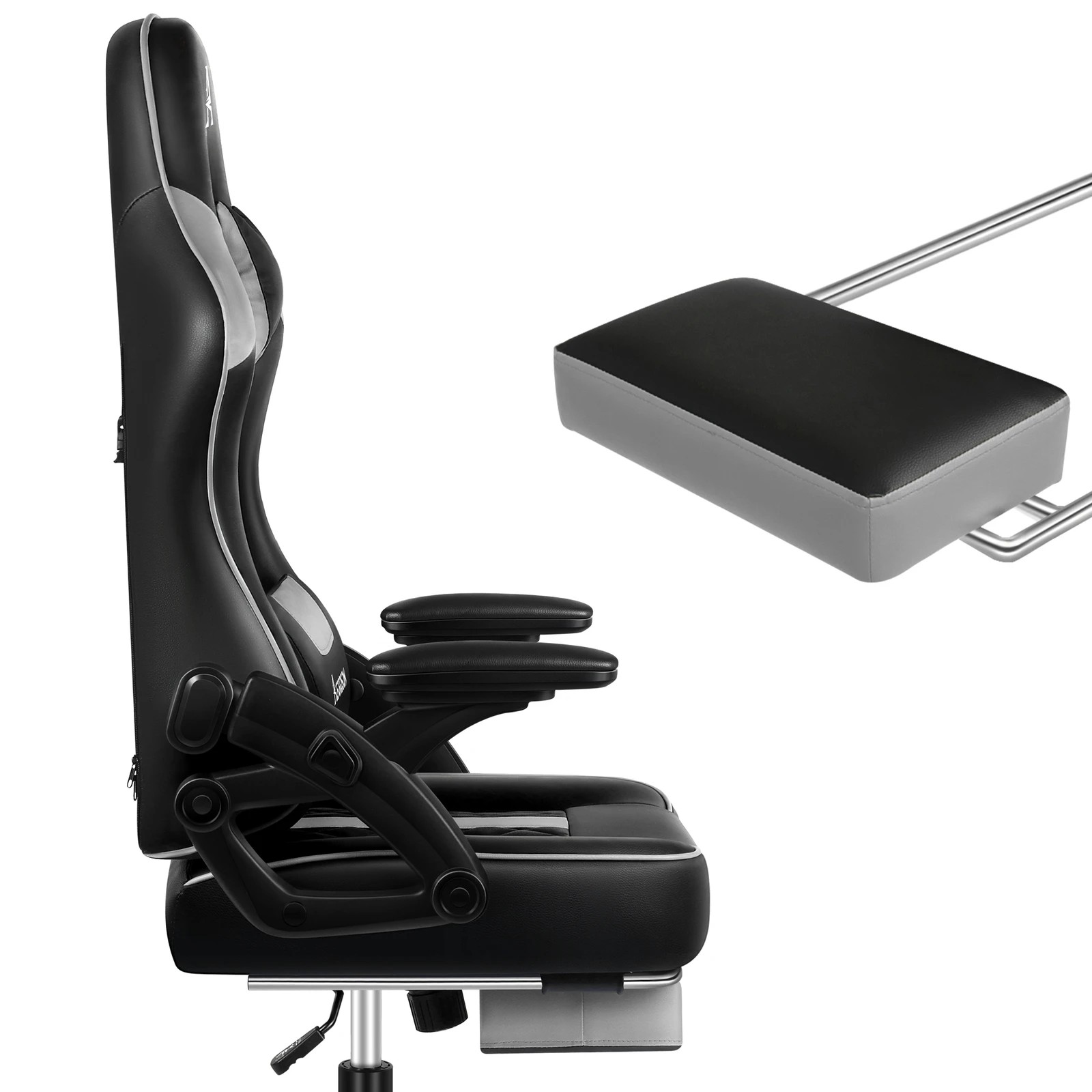4 Alfordson Gaming Office Chair Massage Computer Footrest Leather - Grey, 4 of 10