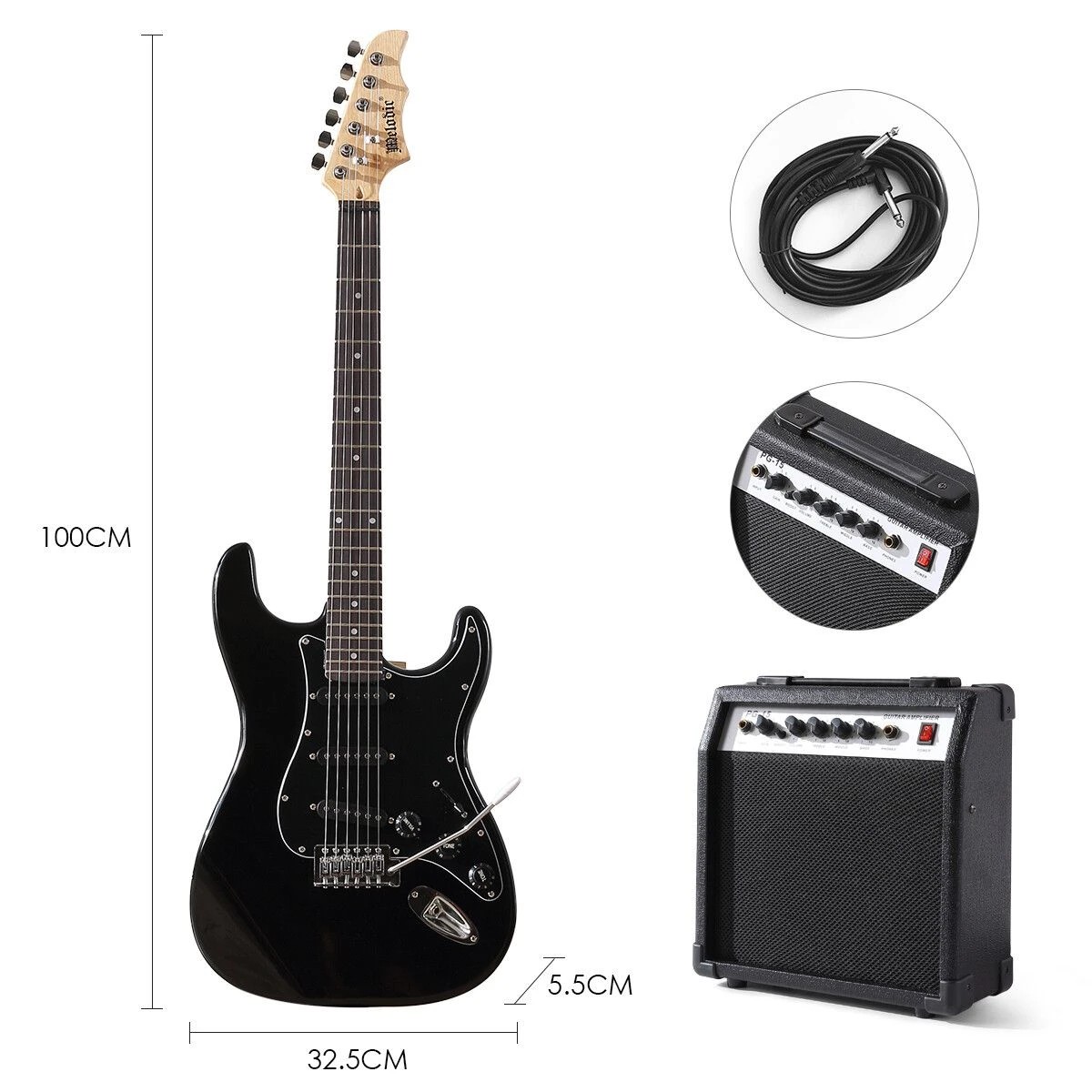 2 MELODIC Full-Size Electric Guitar 39 inch with Bonus Amplifier Black Melodic, 2 of 3