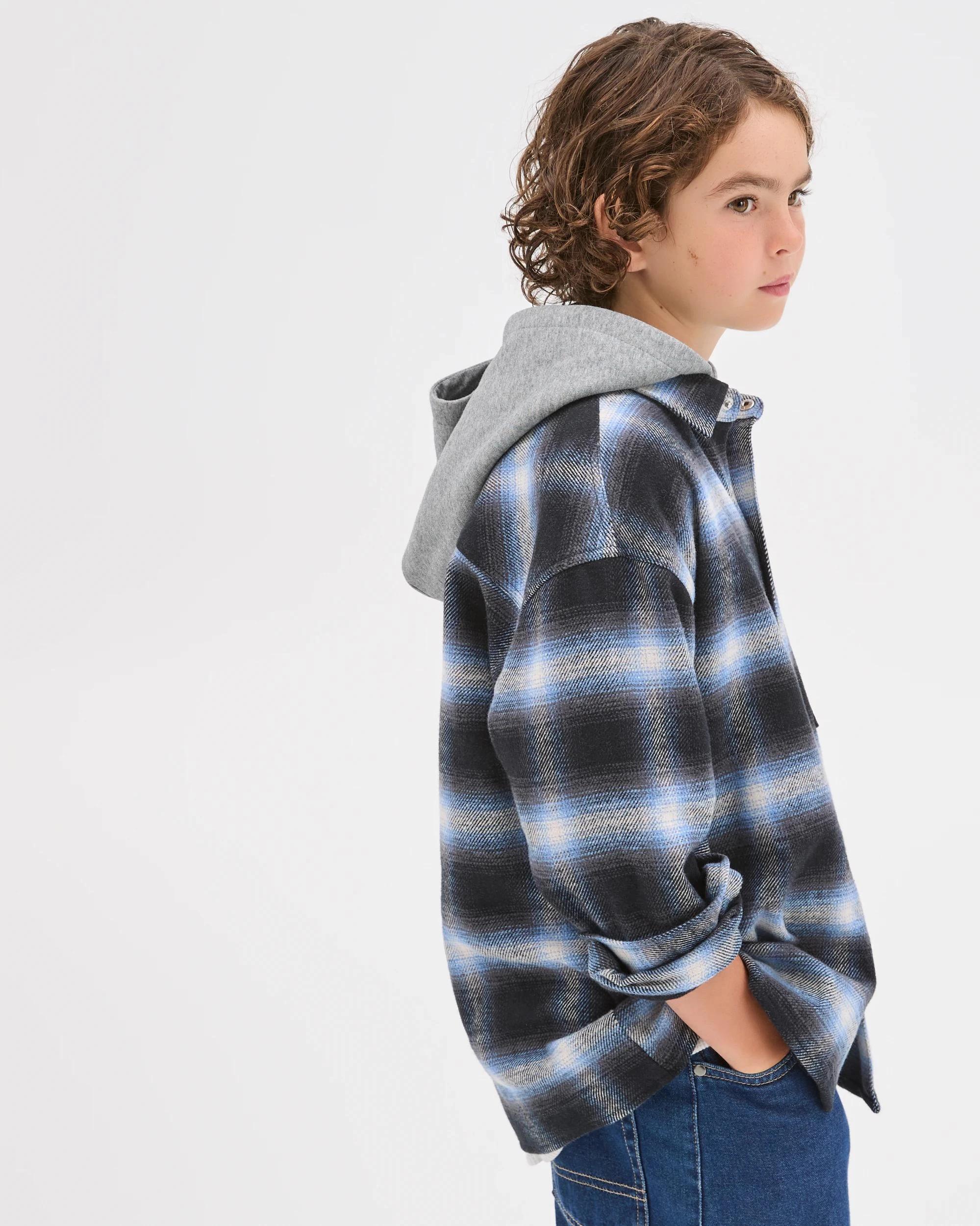 2 Target Kids Australian Cotton Heavy Flannelette Hooded Shirt BLUE CHECK, 2 of 8