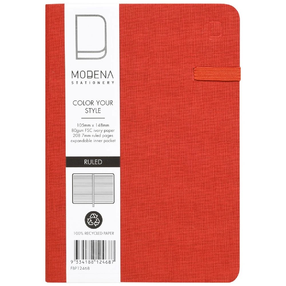 1 Modena A6 Linen Ruled Notebook Orange, 1 of 5