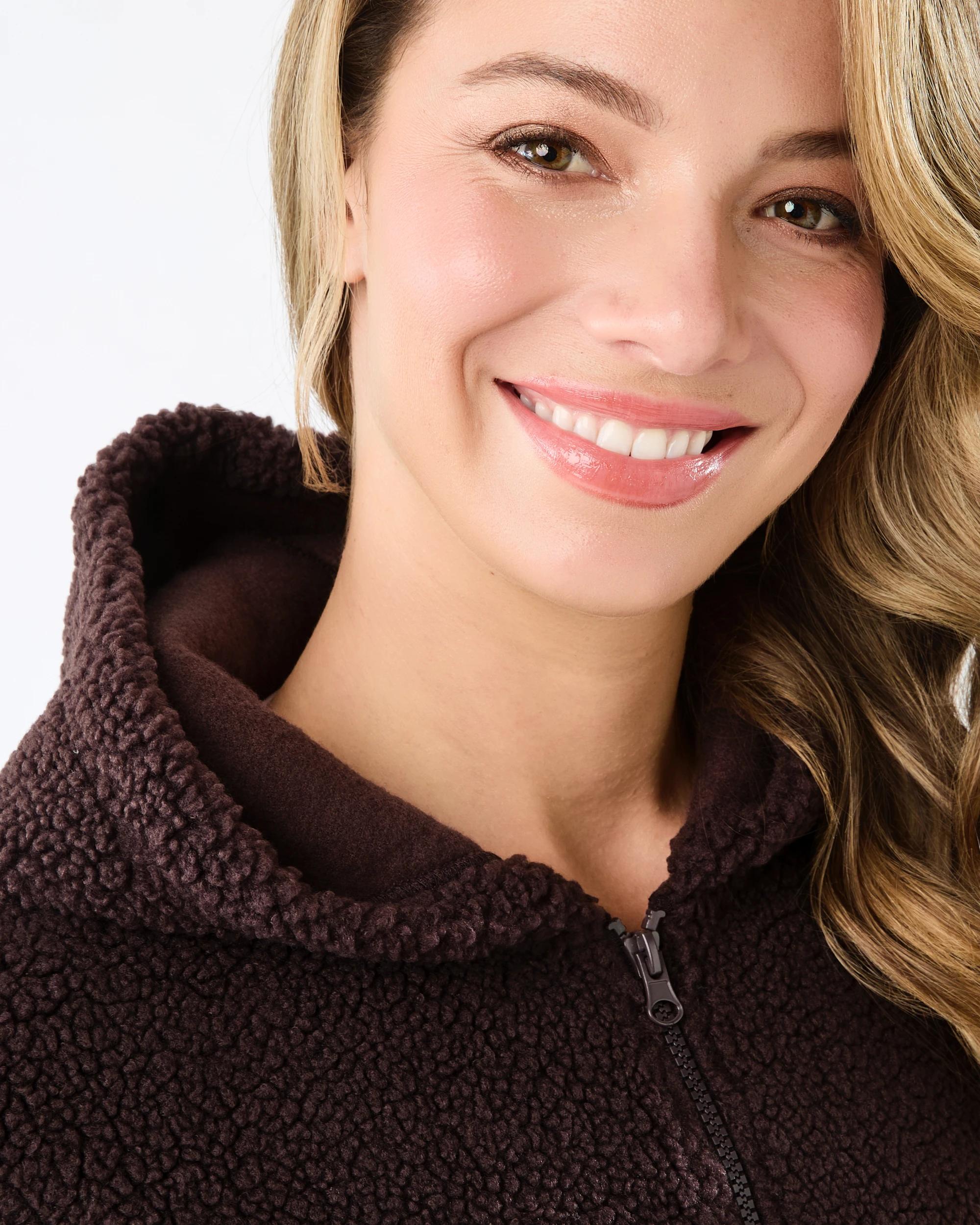 5 Boucle Cosy Zip Through Hoodie Choc Plum, 5 of 7