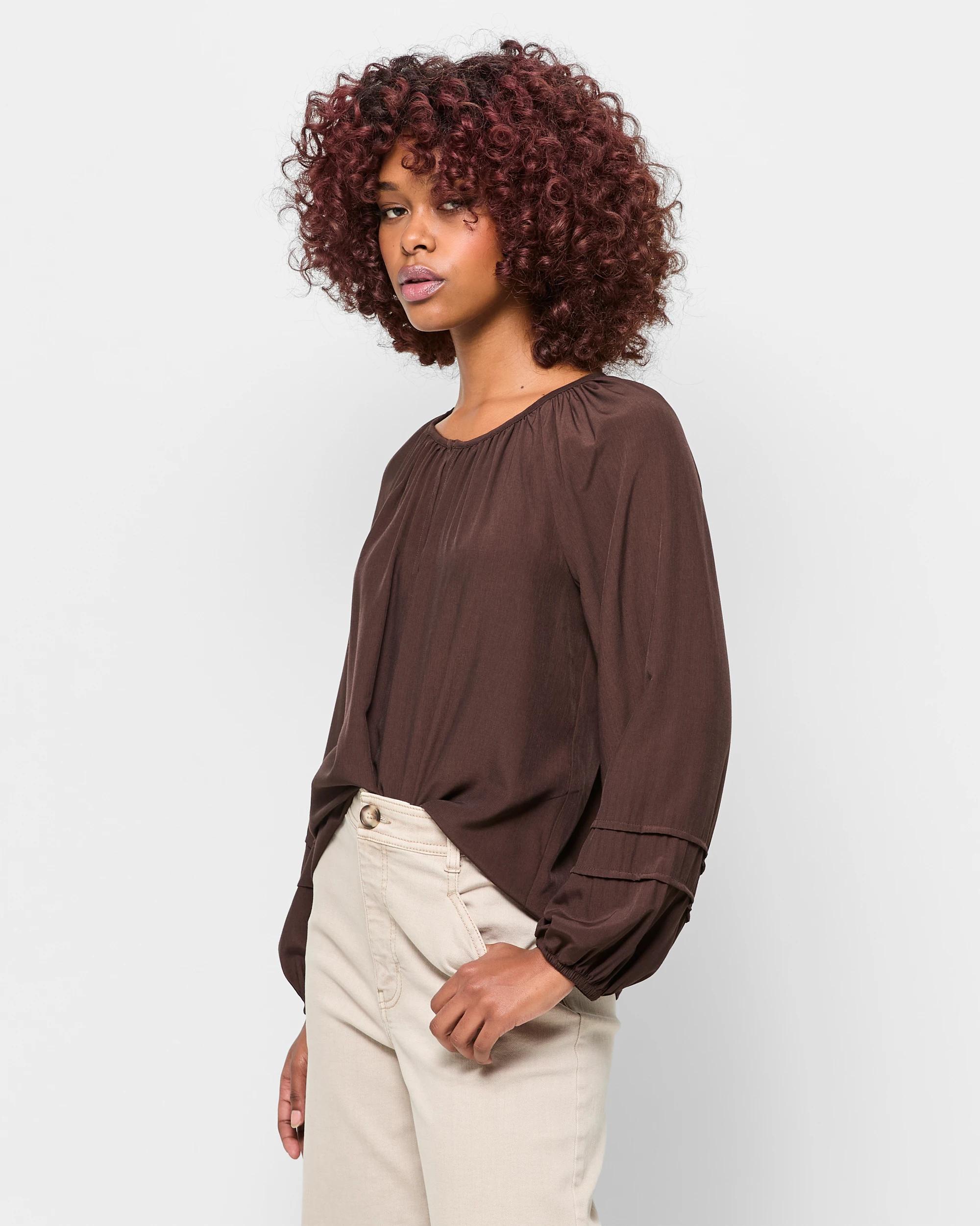 3 Target Petites Long Sleeve Blouson Blouse — Bitter Chocolate BITTER CHOCOLATE, 3 of 5