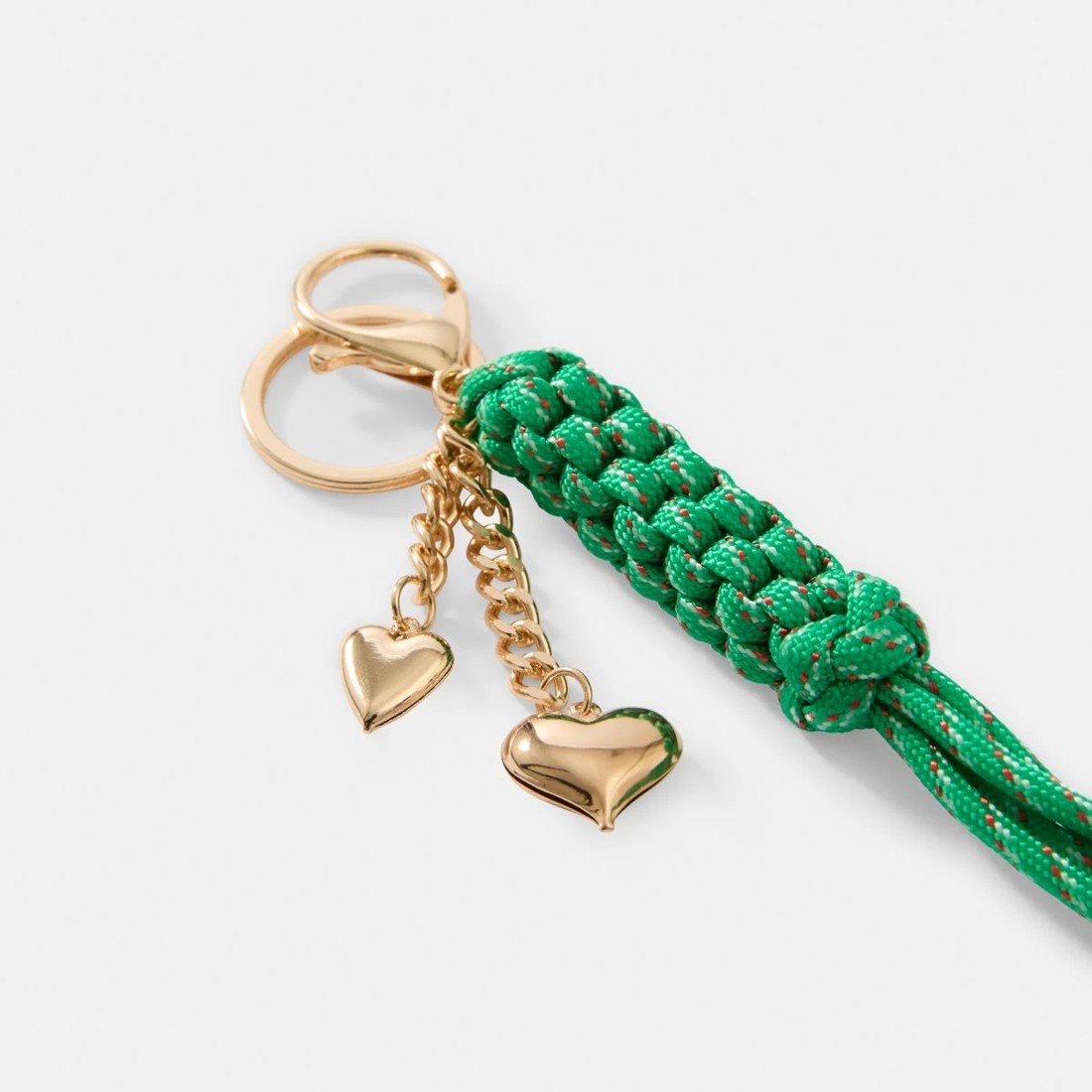 2 Braid Rope Heart Keyring - Green and Gold Tone, 2 of 3