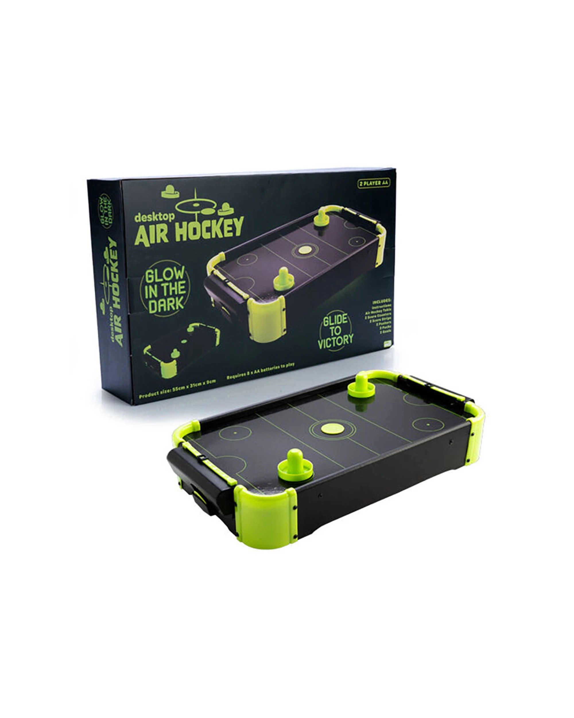 6 MDI Mini Table Glow In The Dark Desktop Air Hockey 55x31cm Battery Operated - Multi, 6 of 6
