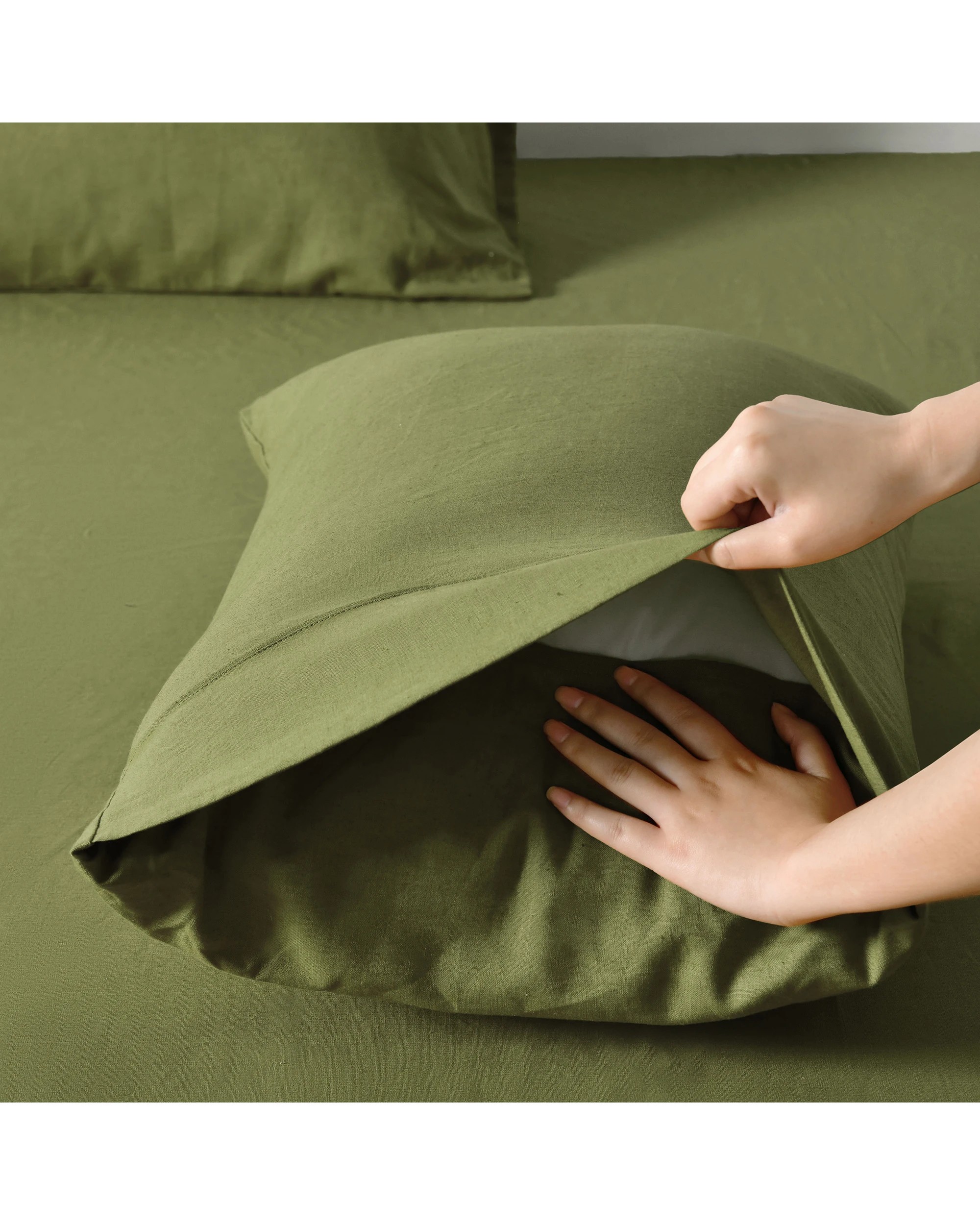 3 Dreamaker Linen Cotton King Pillowcase Twin Pack - Olive, 3 of 5