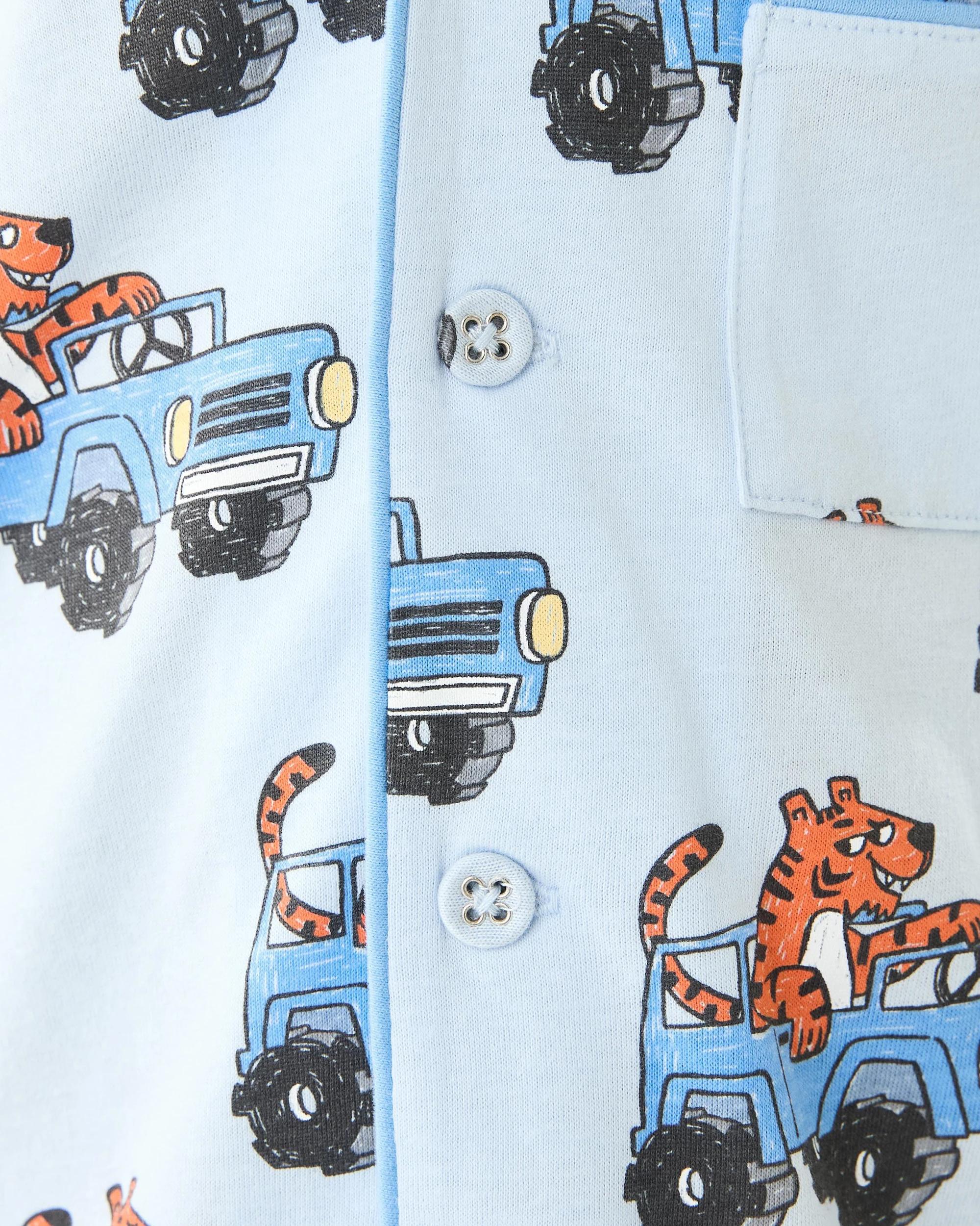 6 Short Sleeve Button Down Pyjama Set Blu Tiger, 6 of 8