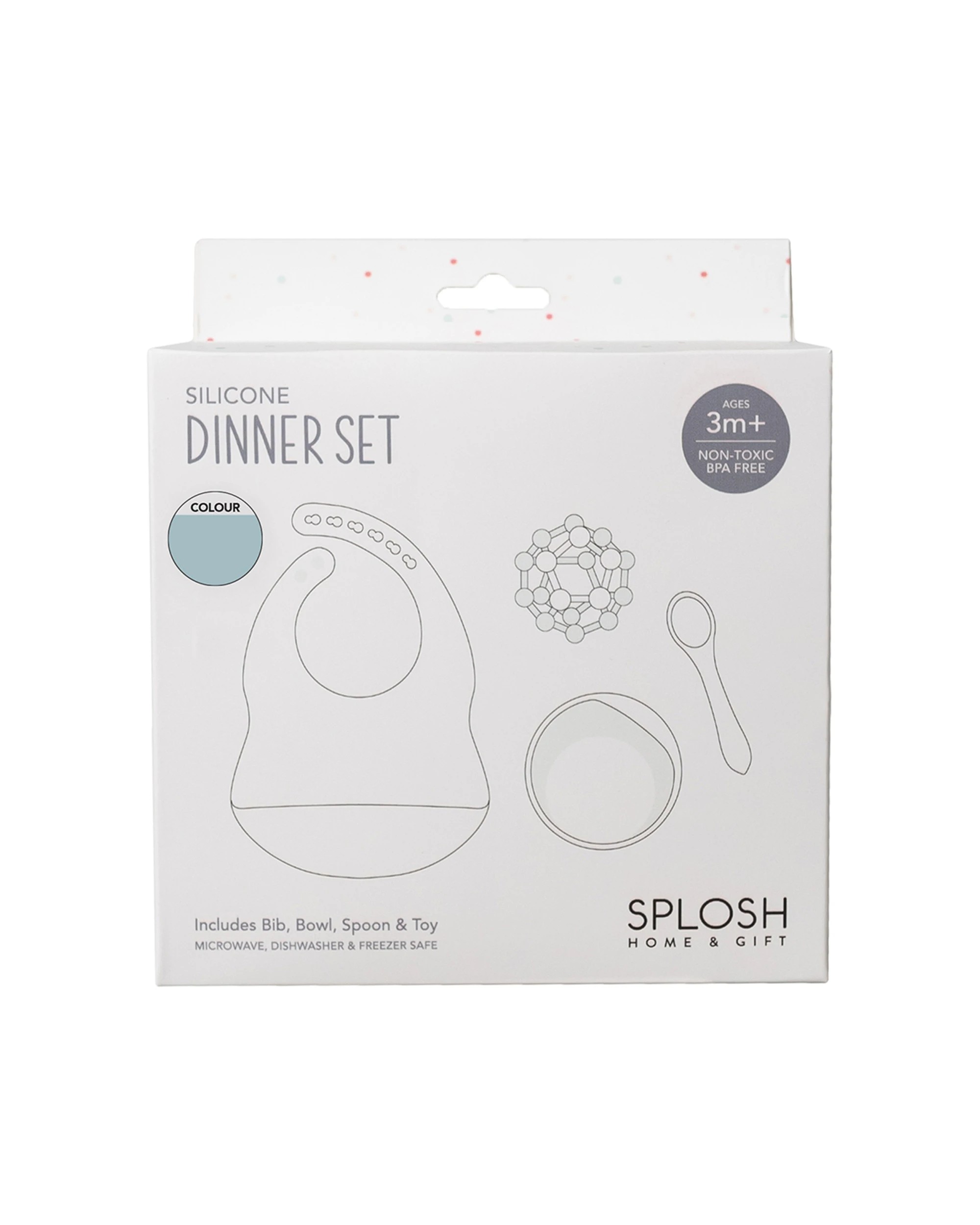 2 Splosh Baby Silicone Dinner Set Gift Boxed With Bib Bowl Spoon Teether - Blue, 2 of 3