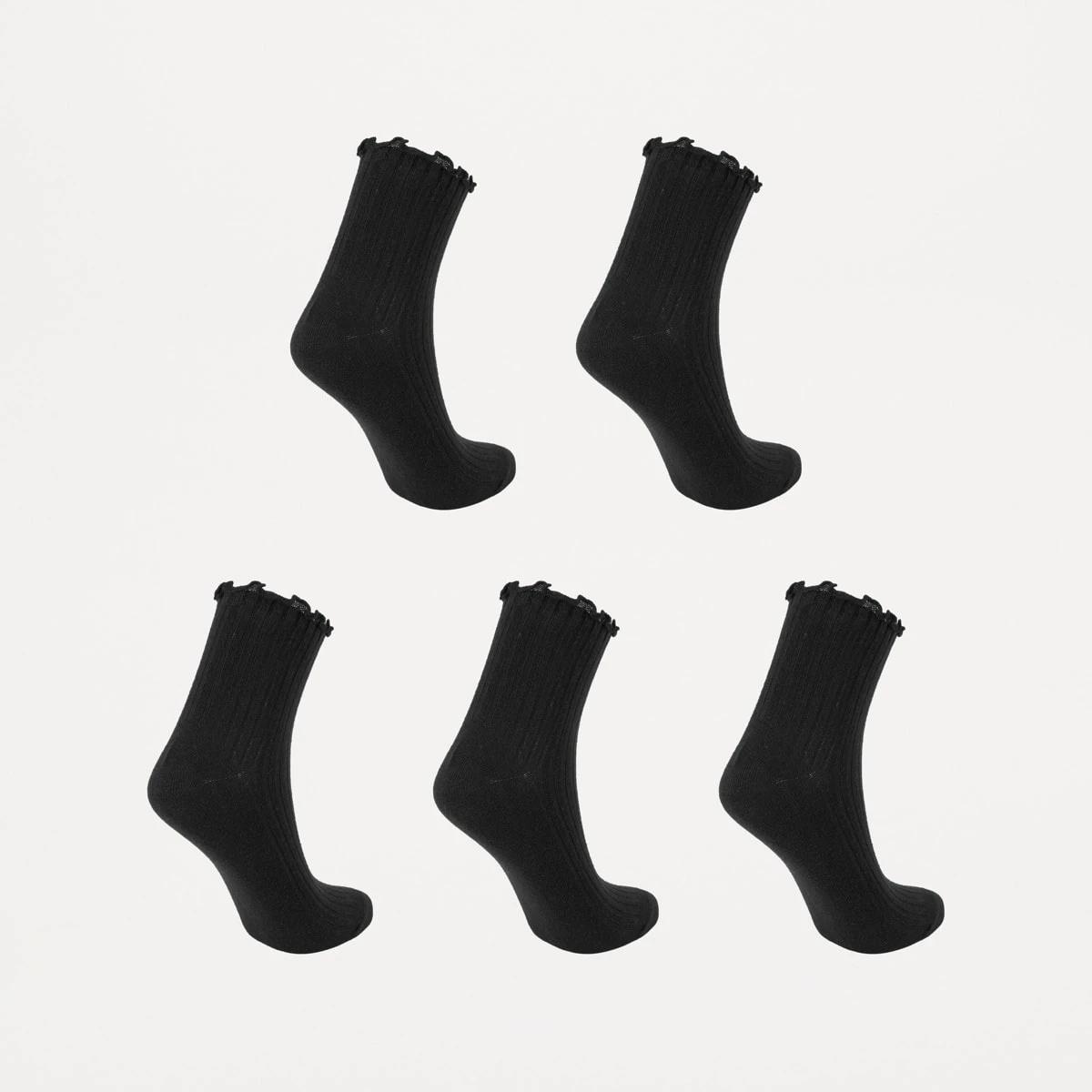 2 5 Pack Frill Quarter Crew Socks BLACK, 2 of 3