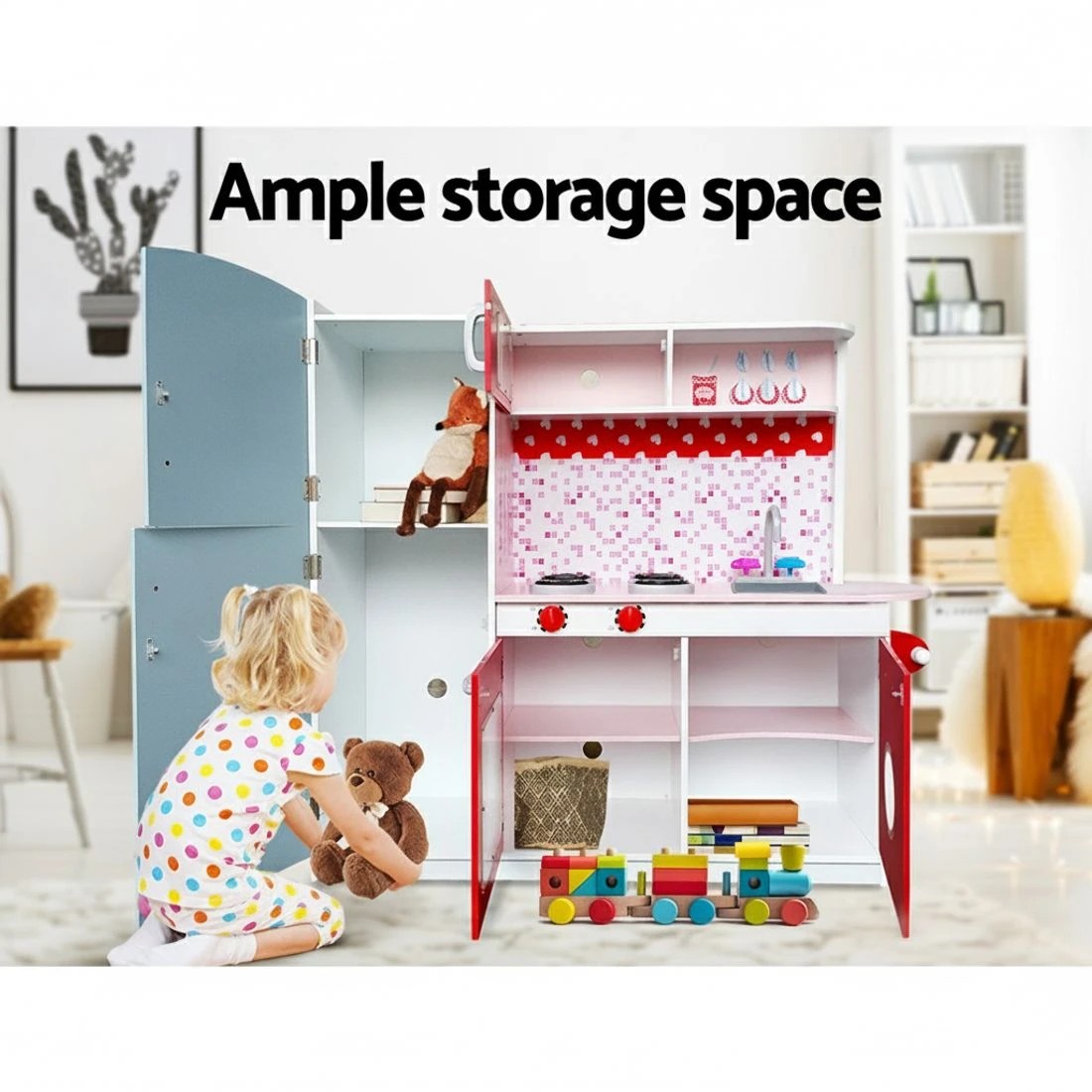 5 Keezi Kids Kitchen Play Set en Pretend Toys Cooking Children Fridge Oven Red - Multi, 5 of 7