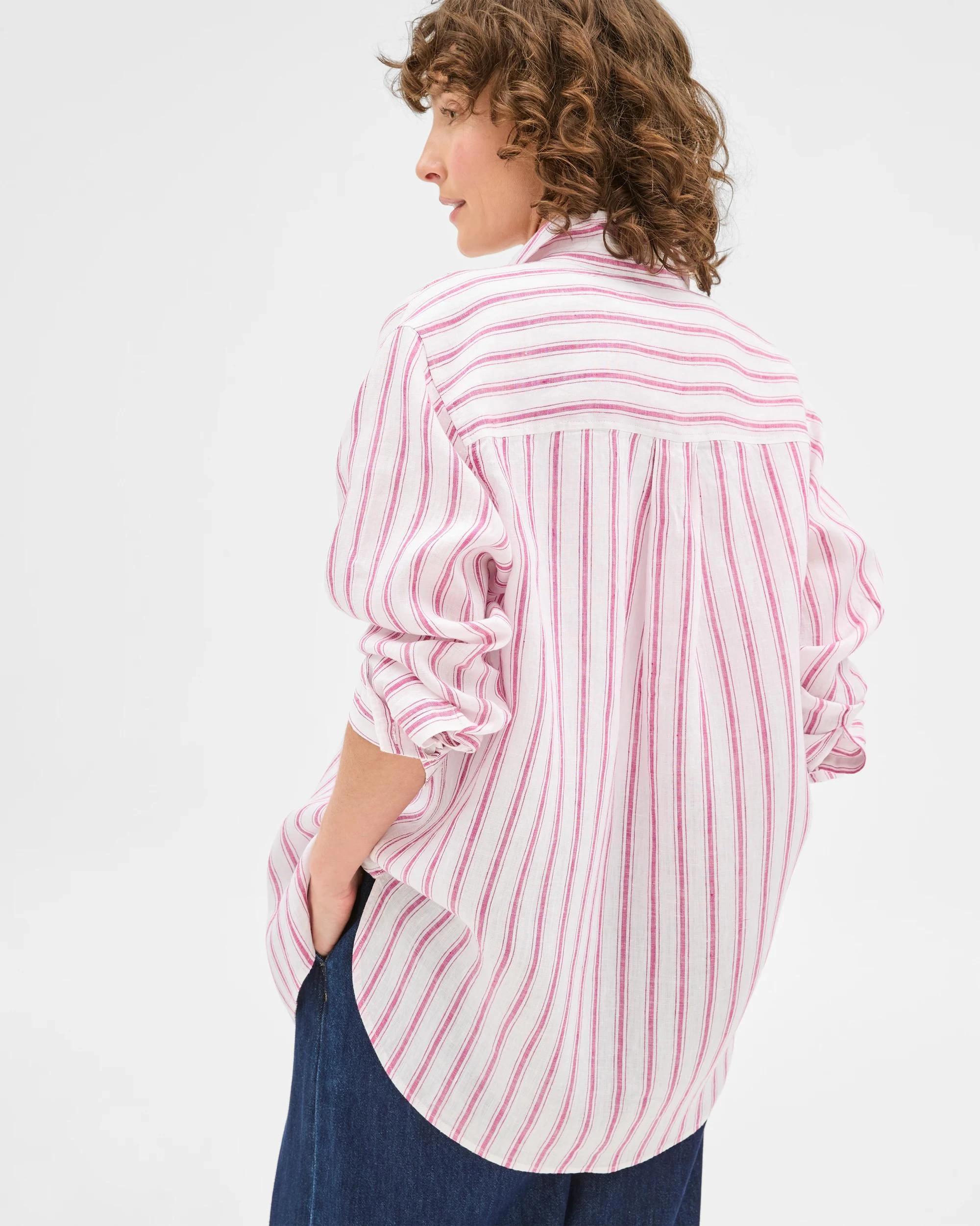 6 Target Woman European Linen Long Sleeve Shirt MAGENTA STRIPE, 6 of 6