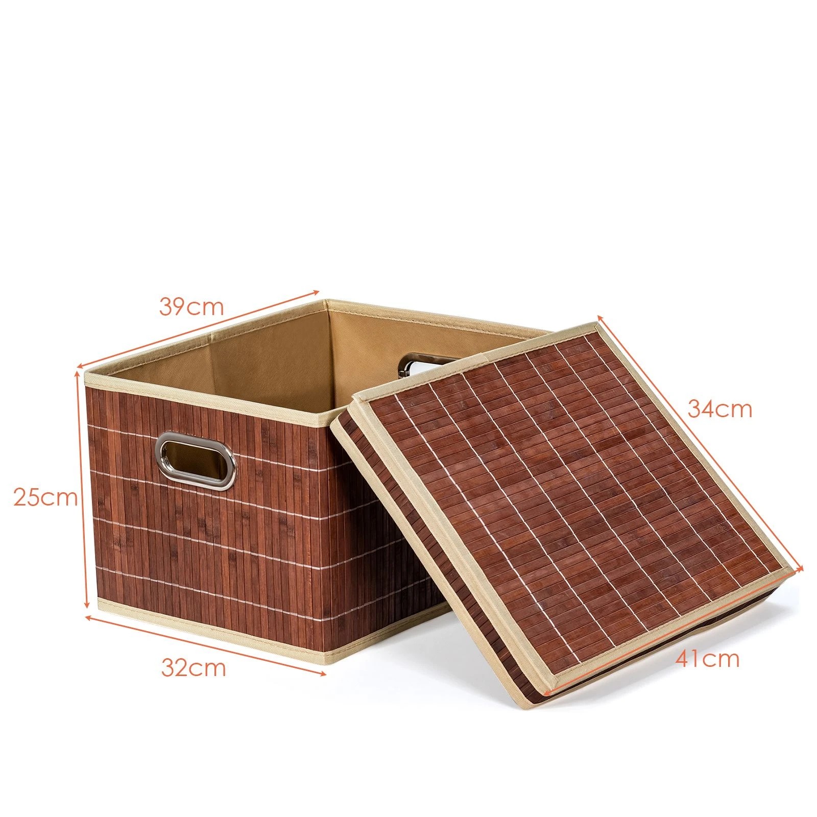 3 Costway 2x Bamboo Storage Boxes Folding Picnic Baskets Organizer Hamper w/Removable Lids - Brown, 3 of 3