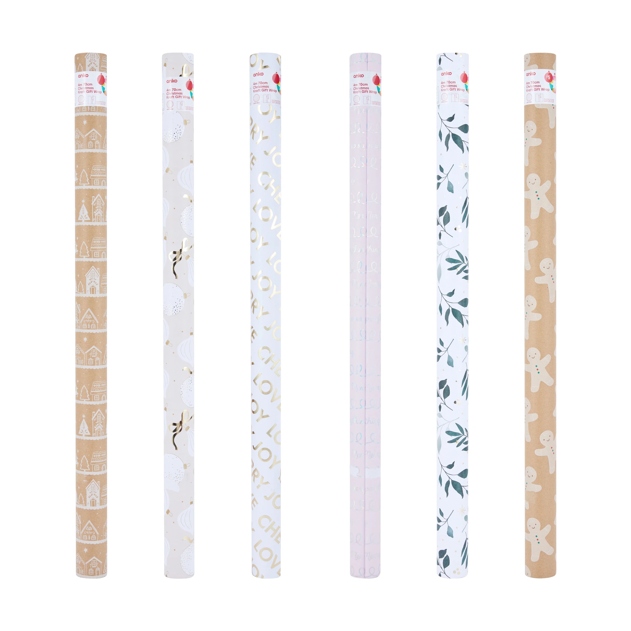 4 4m 70cm Christmas Kraft Gift Wrap - Assorted, 4 of 4