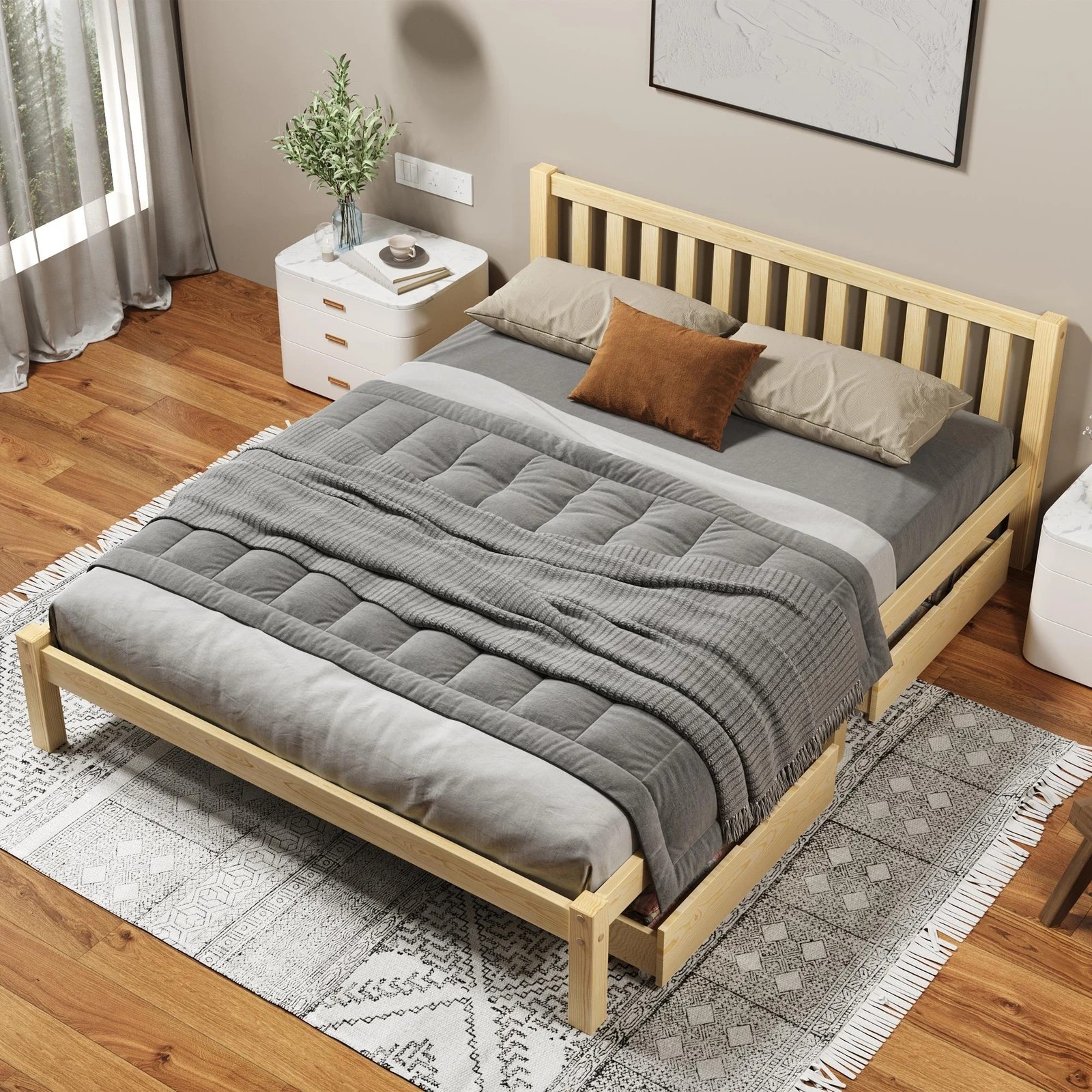 7 Alfordson Bed Frame Wooden Timber Double Size Mattress Base Platform Fenella - Natural, 7 of 10