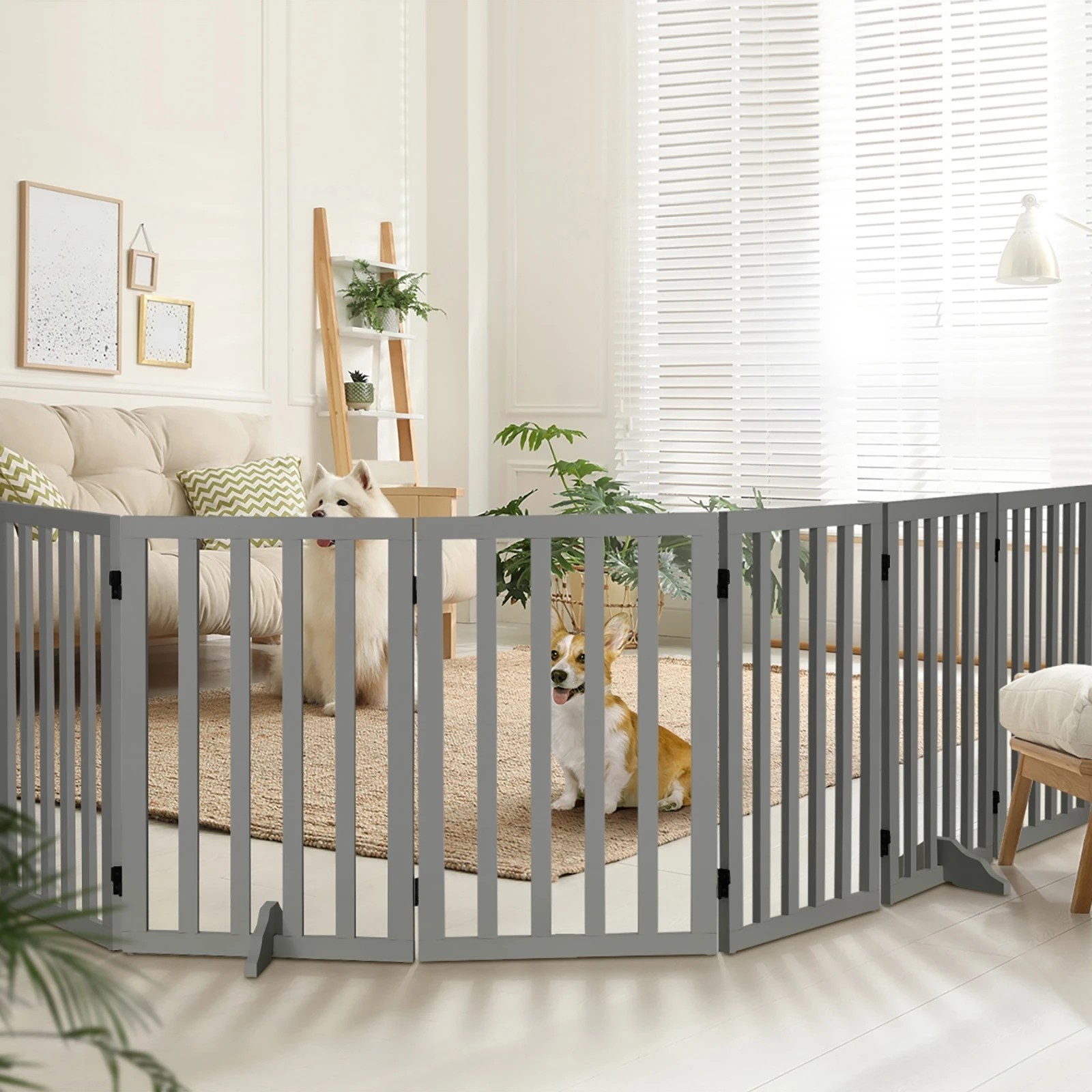 4 Alopet Wooden Pet Gate Dog Fence Grey Safety Stair Barrier Security Door 80cm - Grey, 4 of 10