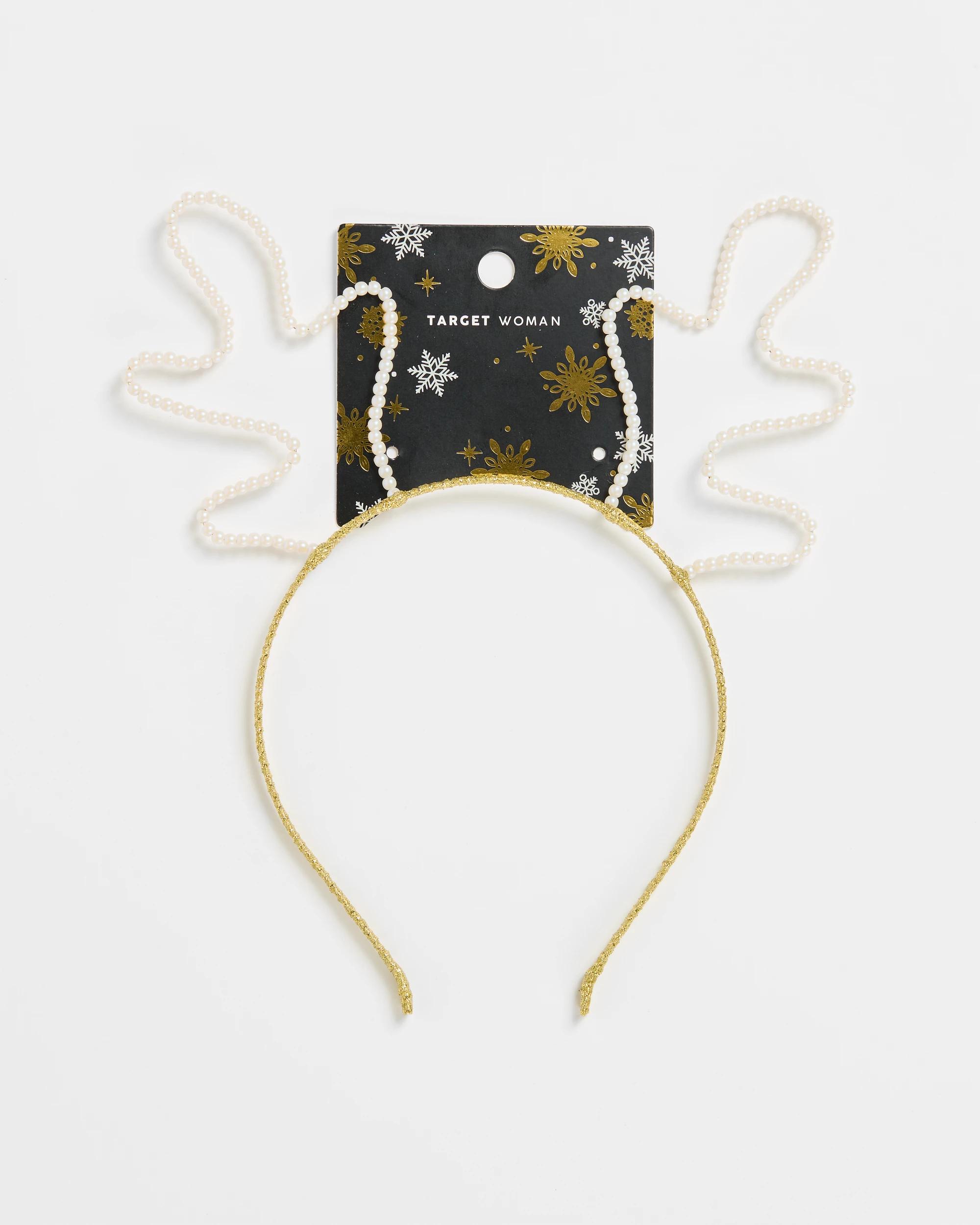 2 Target Christmas Beaded Reindeer Headband CREAM, 2 of 3