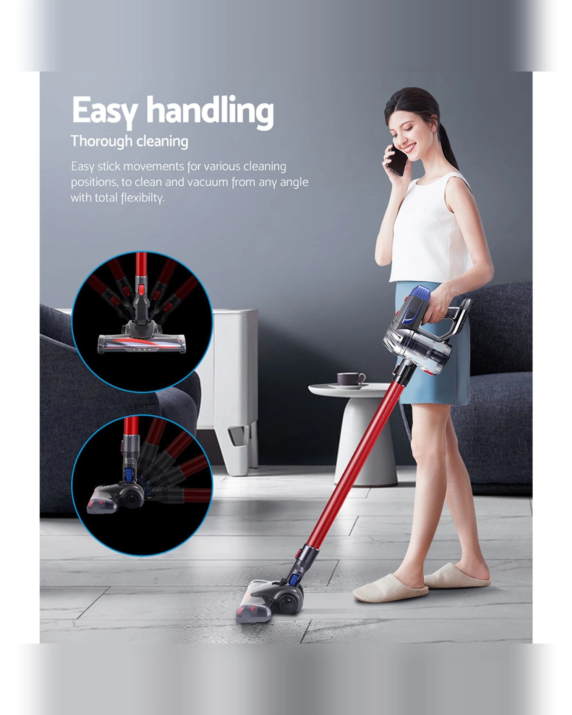3 Devanti Stick Vacuum Cleaner Bagless Cordless Red 150w
 - Red, 3 of 3