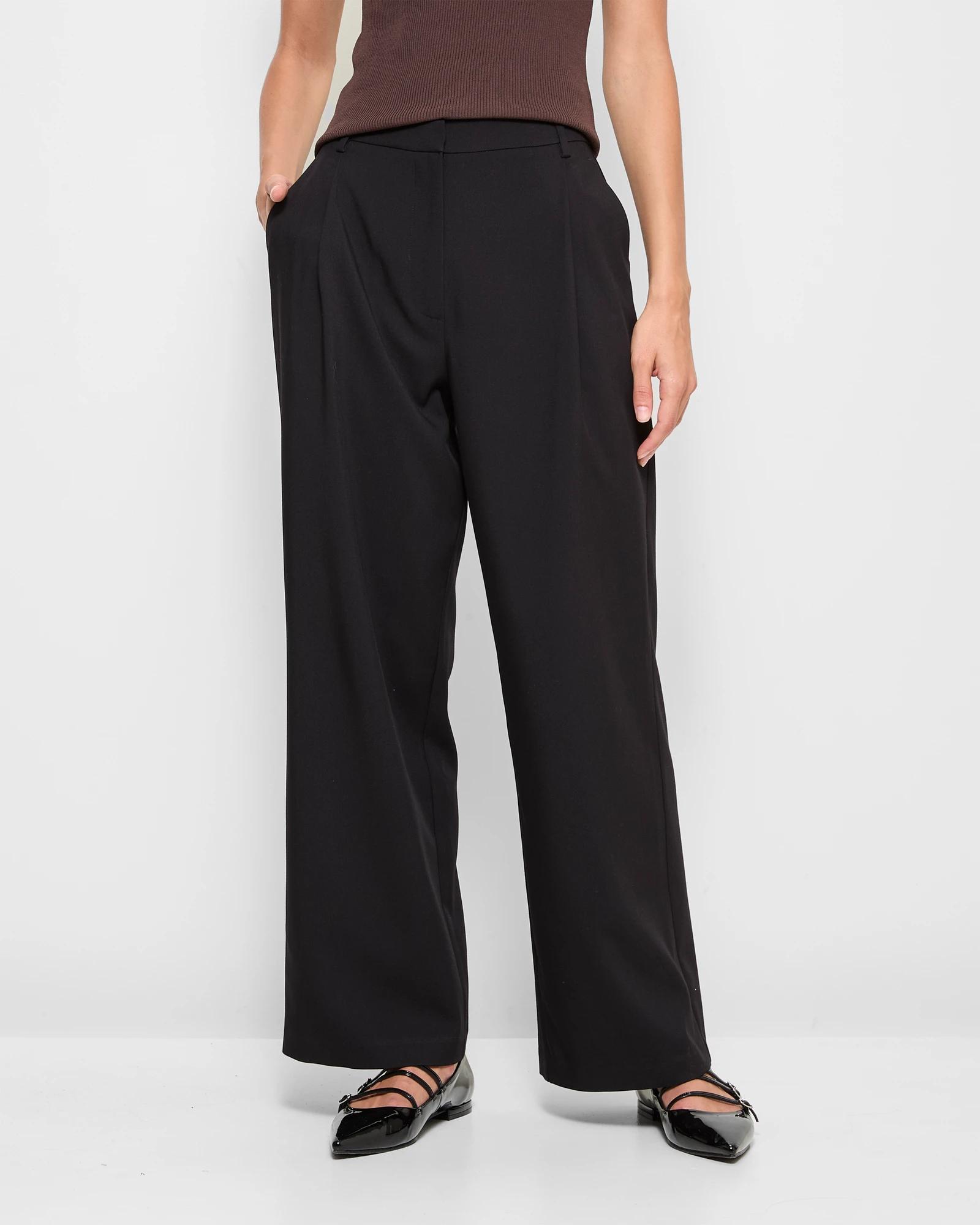 2 Classic Pleat Front Wide Leg Pants - Preview BLACK, 2 of 6