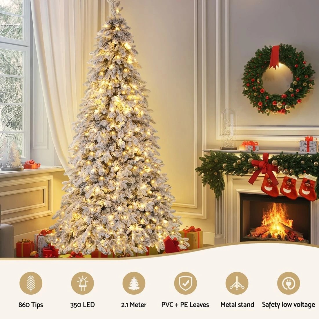 4 Jingle Jollys Christmas Tree 2.1m Flocking Pencil Tree LED Xmas 860 Tips - White, 4 of 7