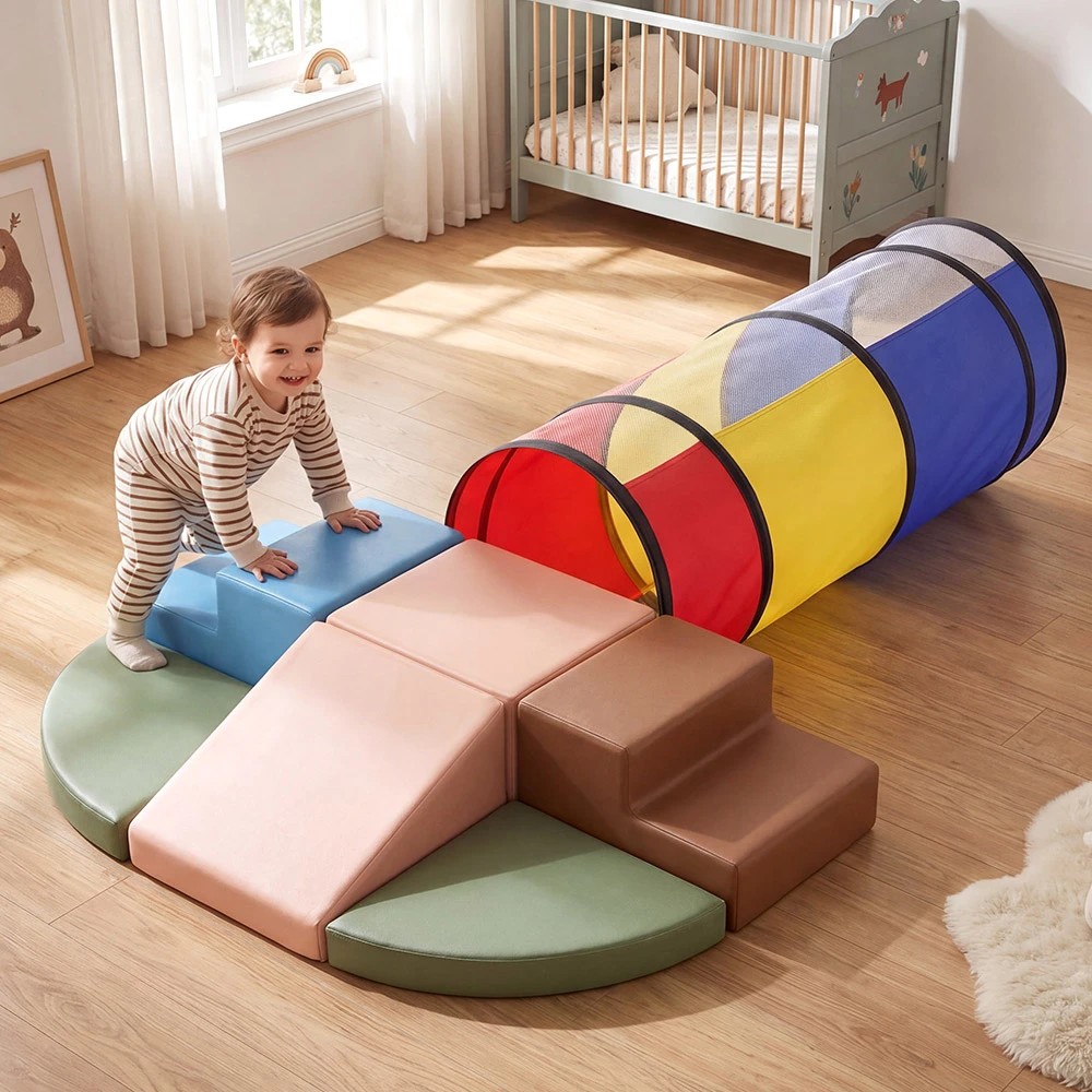 3 PlayPals 7PCS Kids Foam Climbing Blocks Set Activity Toys with Tunnel PU Leather - Multi, 3 of 3