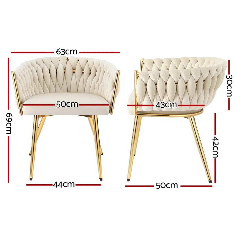 2 1 Set of 2 Artiss Dining Chairs Velvet Armchair - Beige, 2 of 6