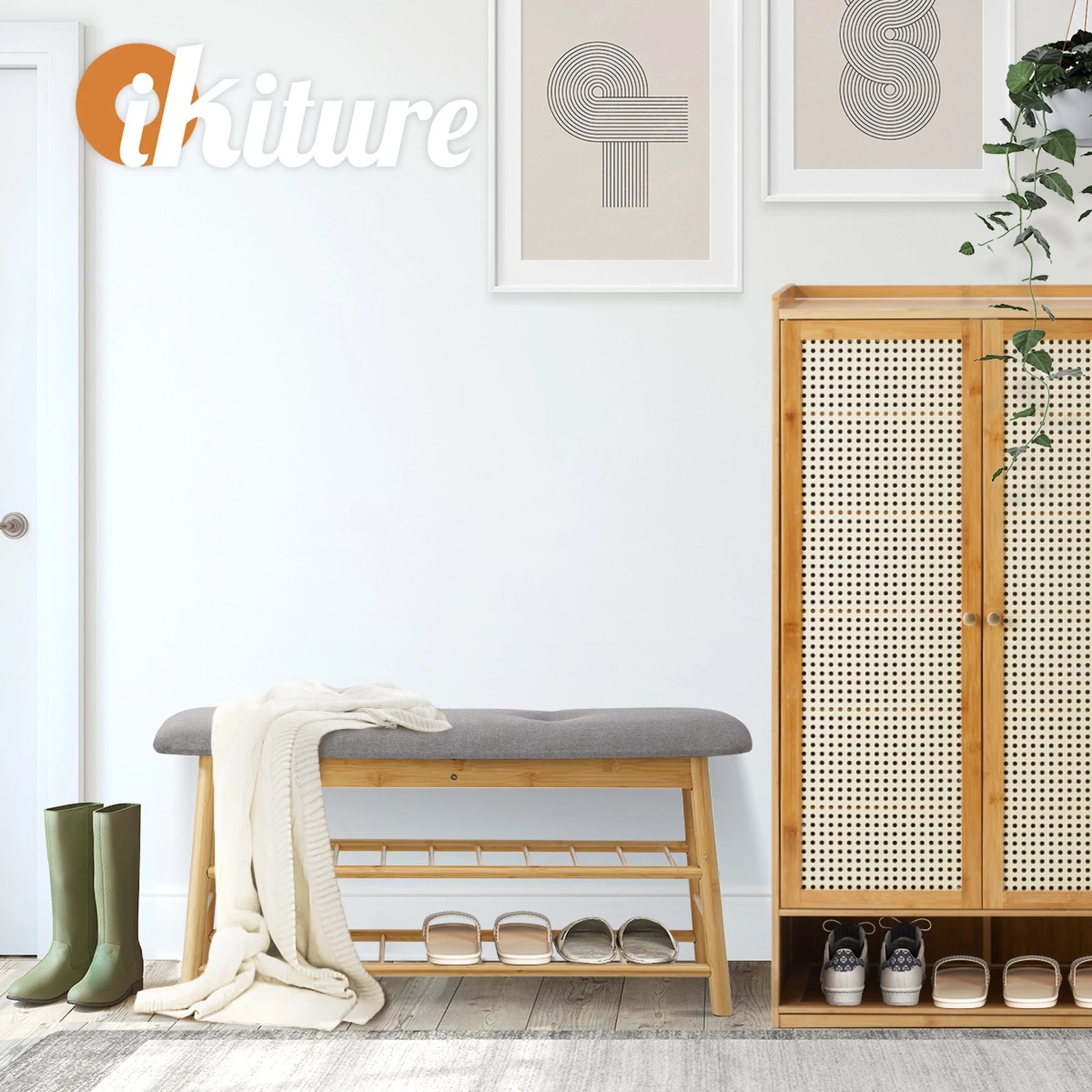 6 Oikiture Shoe Storage Bench Bamboo Shoes Rack Cabinet Shelf Organiser Stool 90cm
 - Natural, 6 of 10