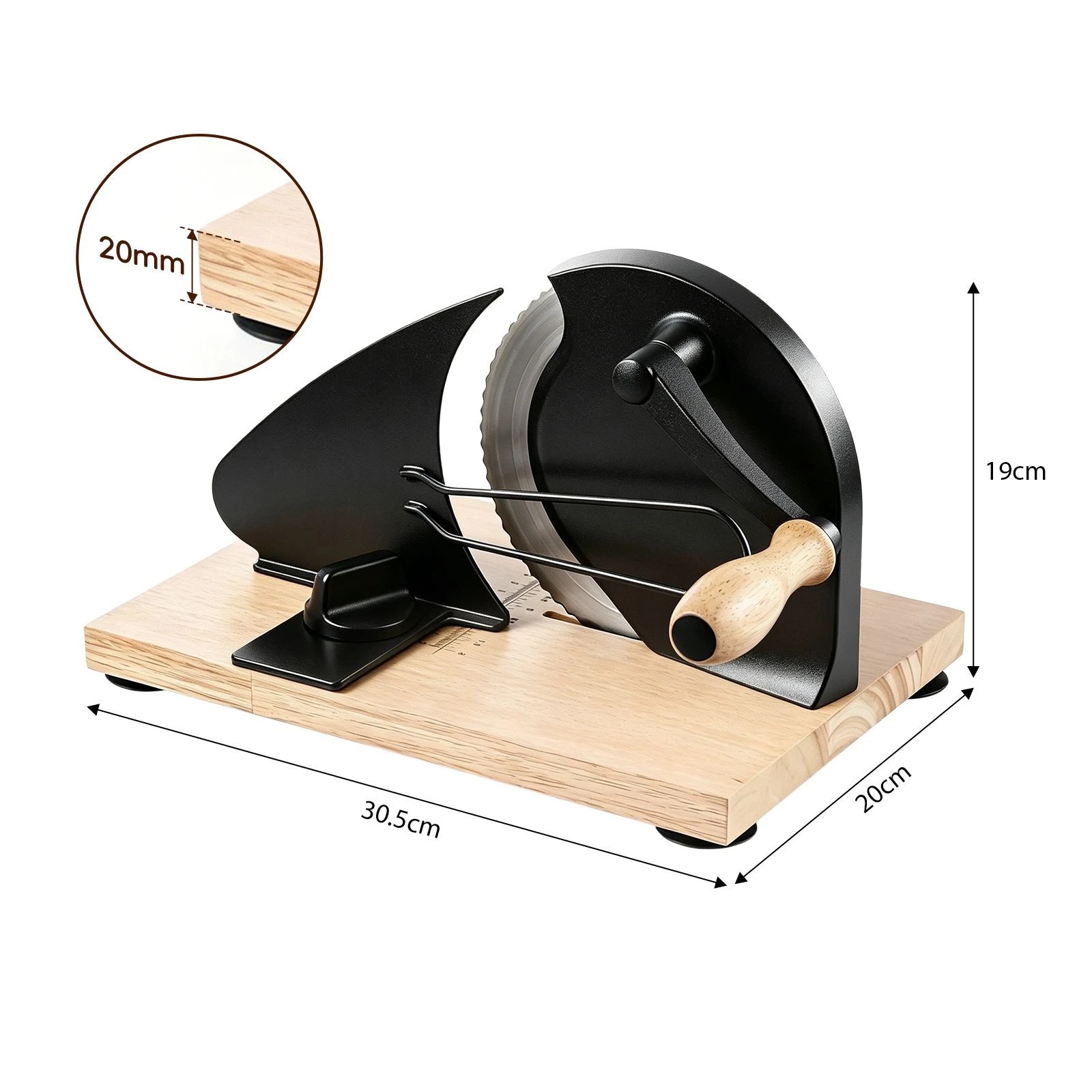 2 Ausway Hand Crank Manual Bread Slicer with Adjustable Thickness, Metal Guide, Scale Line & Solid Wood, 2 of 6